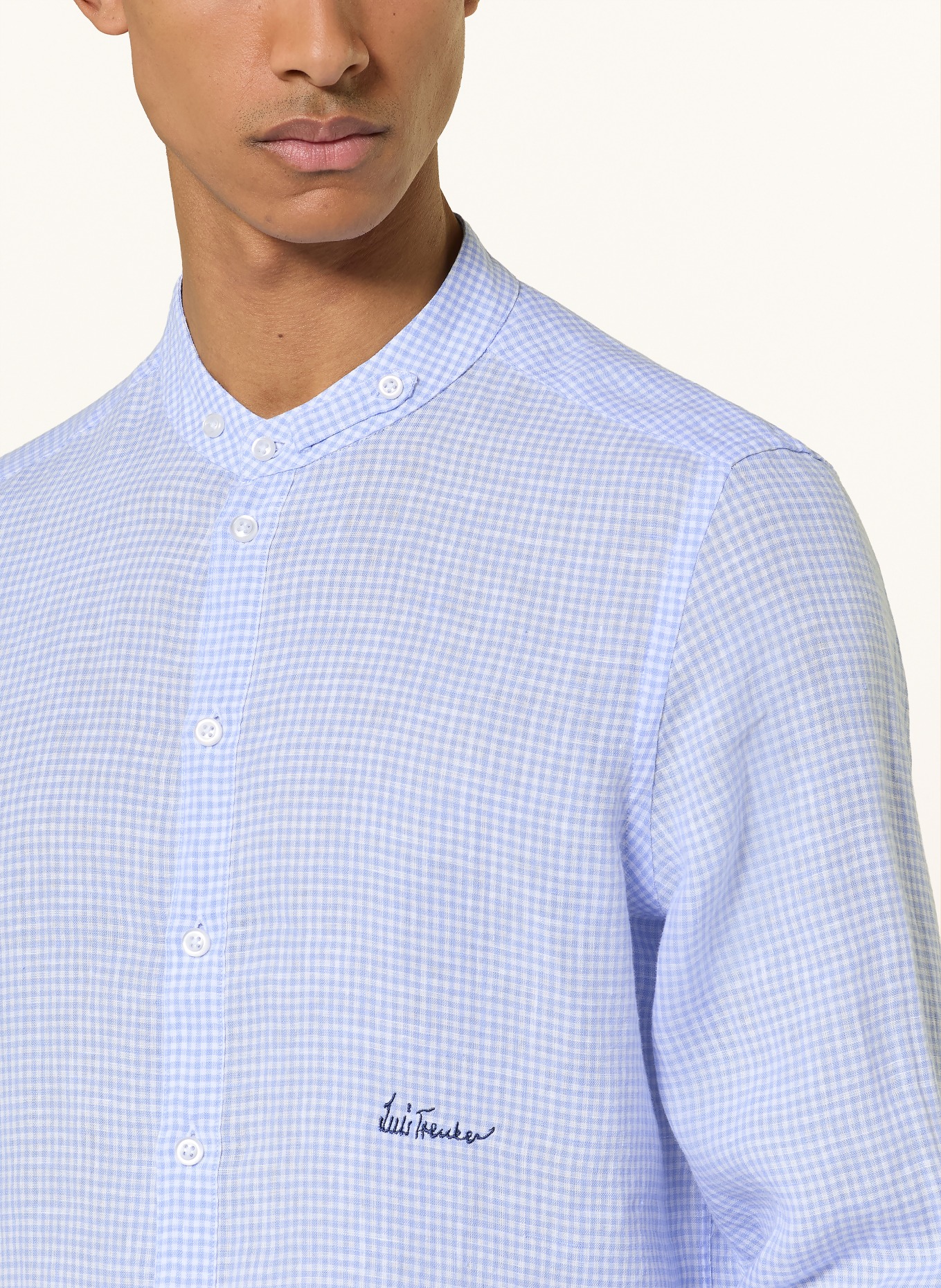 Luis Trenker Lněná košile LUBERNET Regular Fit se stojáčkem: TMAVĚ MODRÁ / BÍLÁ