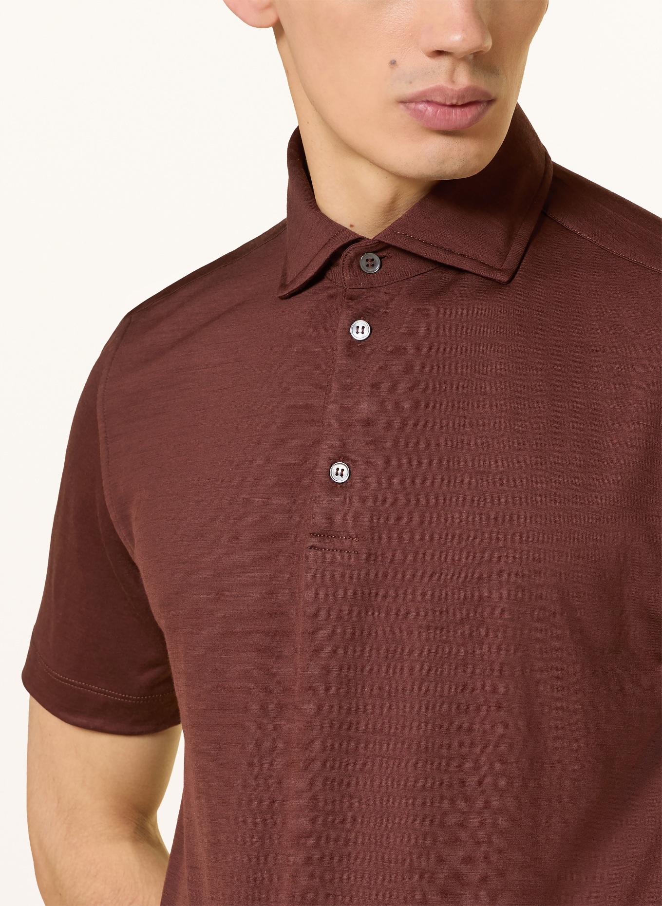 MAURIZIO  BALDASSARI Jersey-Poloshirt aus Merinowolle: BRAUN