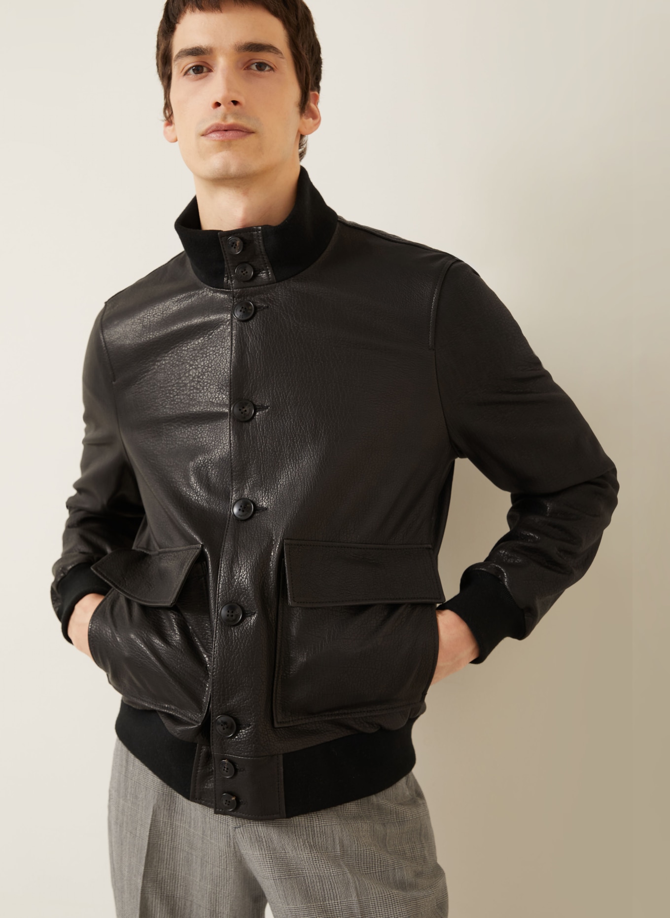 manzoni 24 leather jacket: BLACK