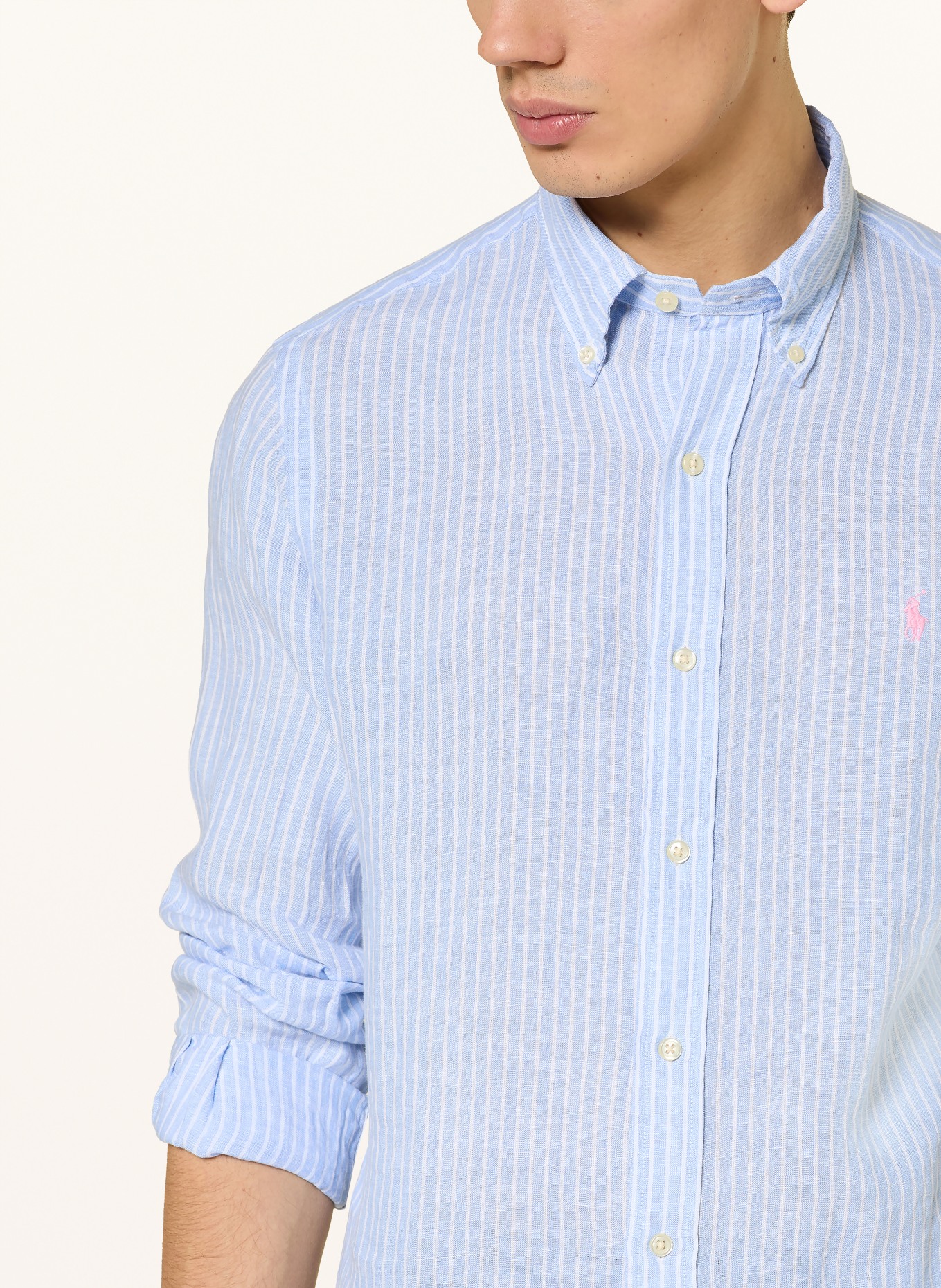 POLO RALPH LAUREN Leinenhemd Custom Fit: HELLBLAU / WEISS