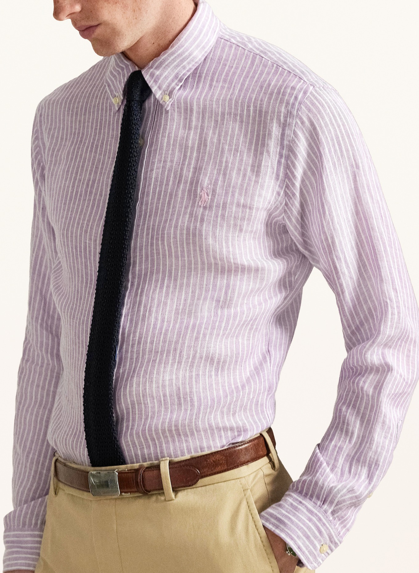 POLO RALPH LAUREN Leinenhemd Custom Fit: LILA / WEISS