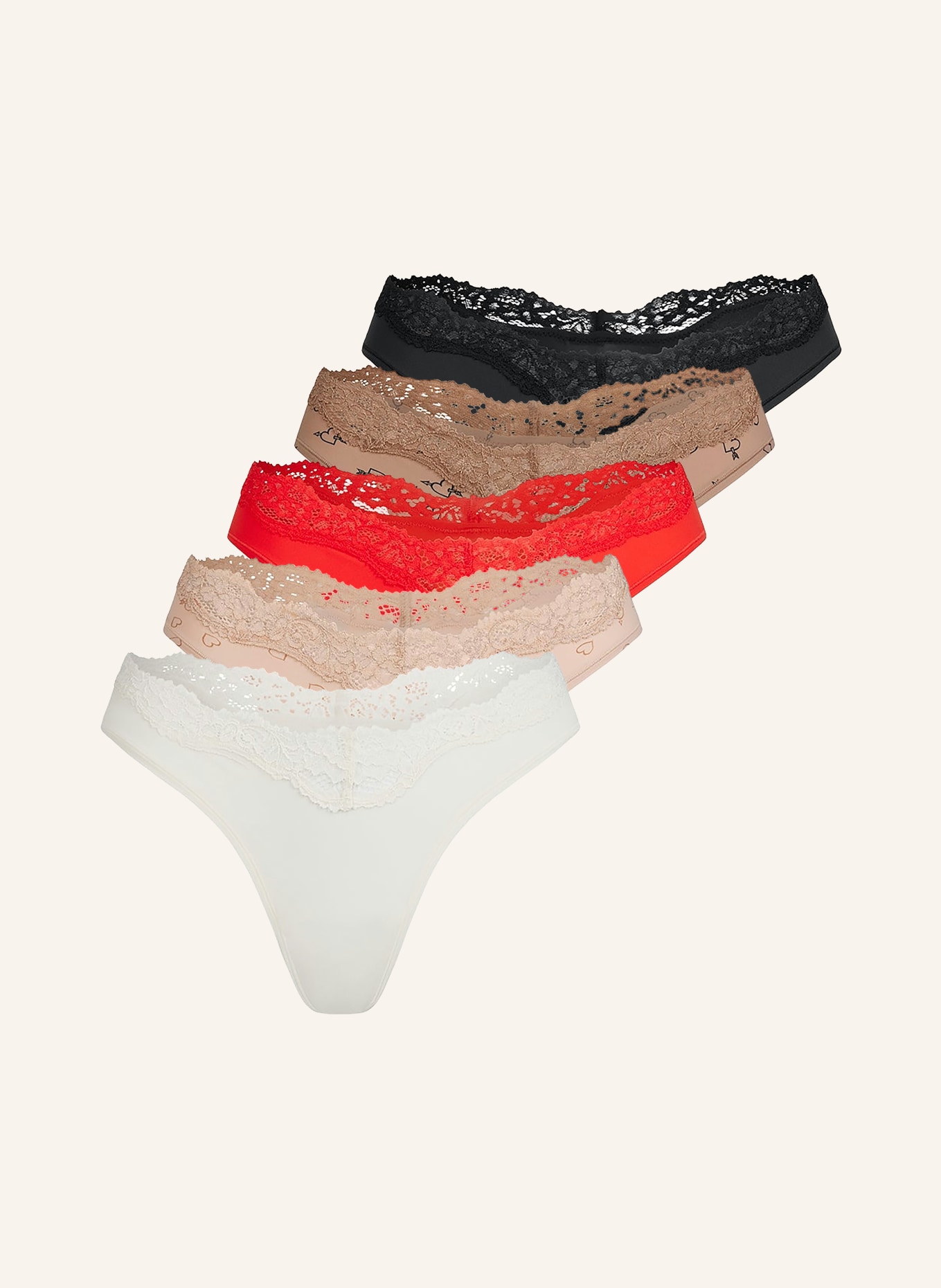 SKIMS 5ks balení tanga FITS EVERYBODY LACE: SKETCHED HEARTS MULT