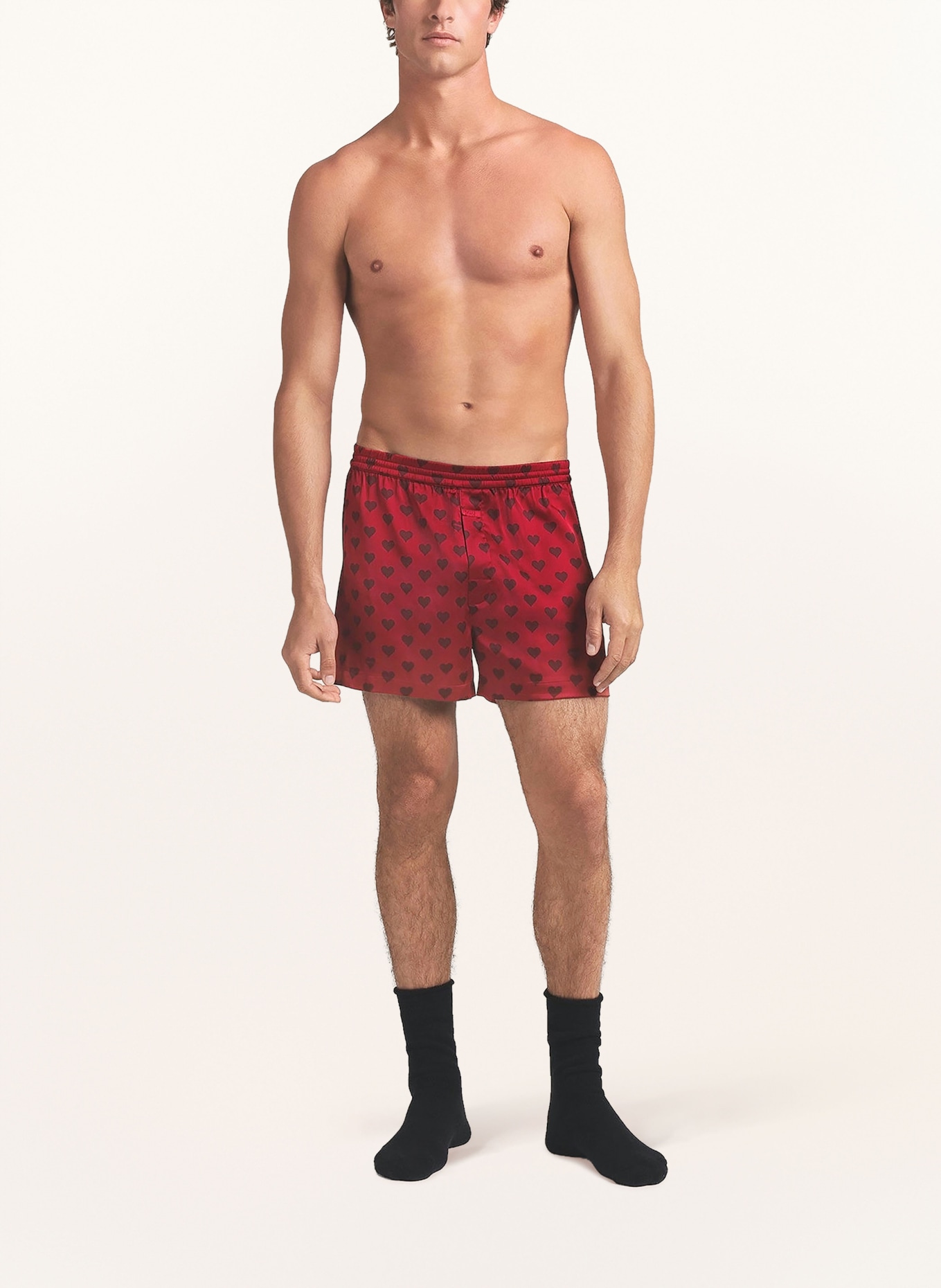 SKIMS SLEEP SATEEN boxer shorts made of satin: RED HEART HALFDROP