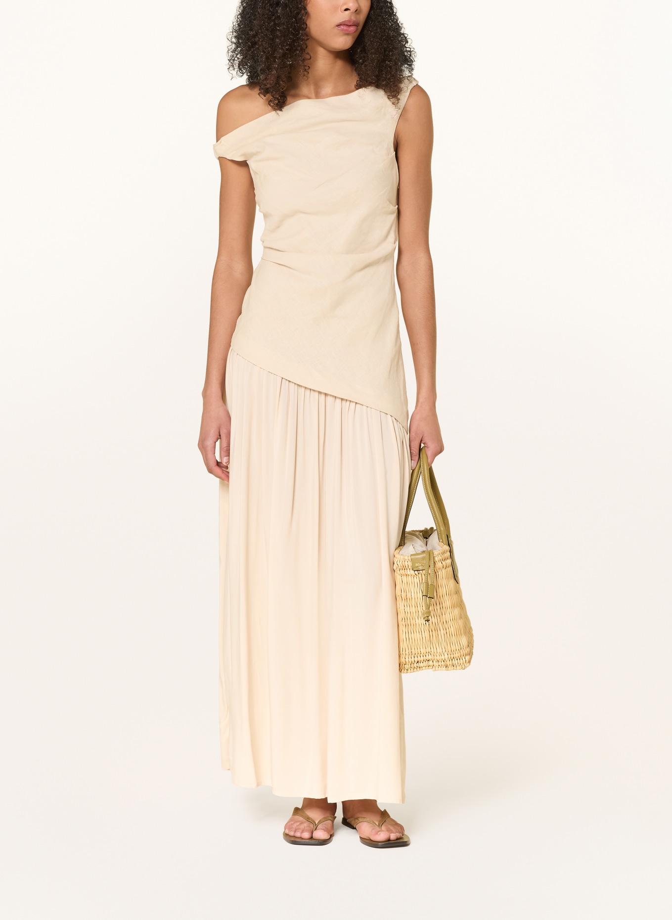 FAITHFULL THE BRAND Robe asymétrique ROMA en mélange de matières avec du lin: BEIGE