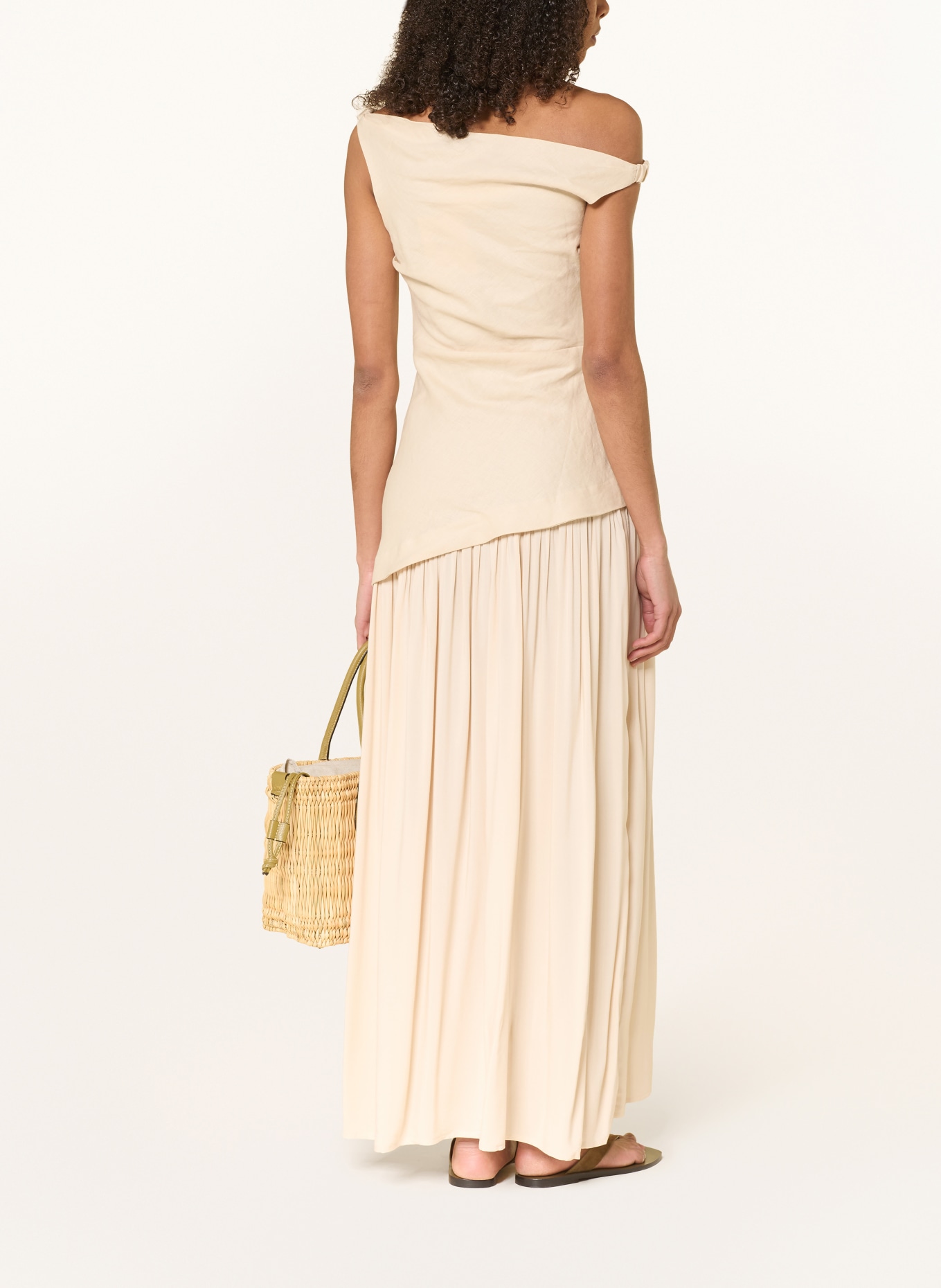 FAITHFULL THE BRAND Robe asymétrique ROMA en mélange de matières avec du lin: BEIGE