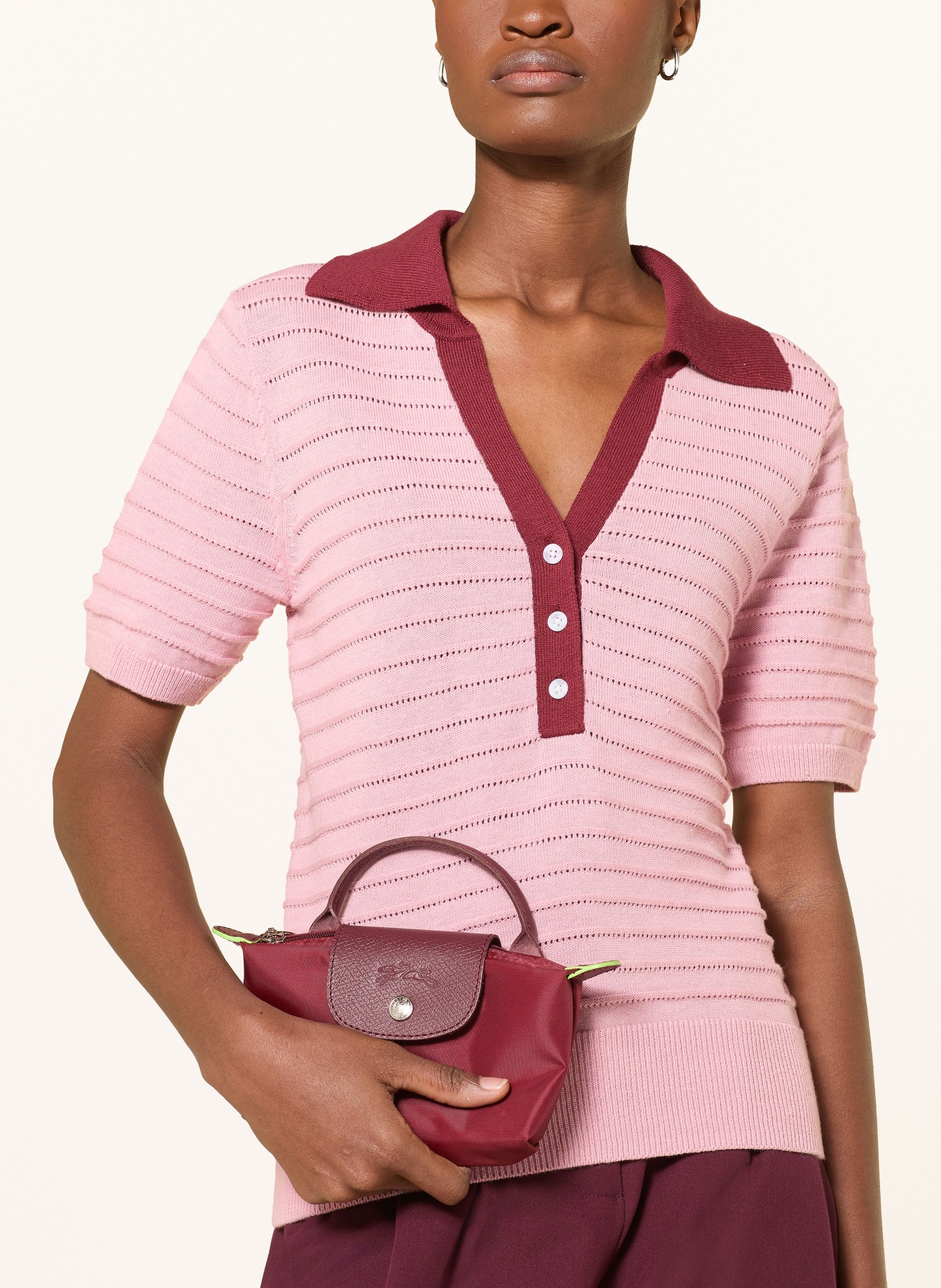 VARLEY Strick-Poloshirt WREN: ROSA / DUNKELROT