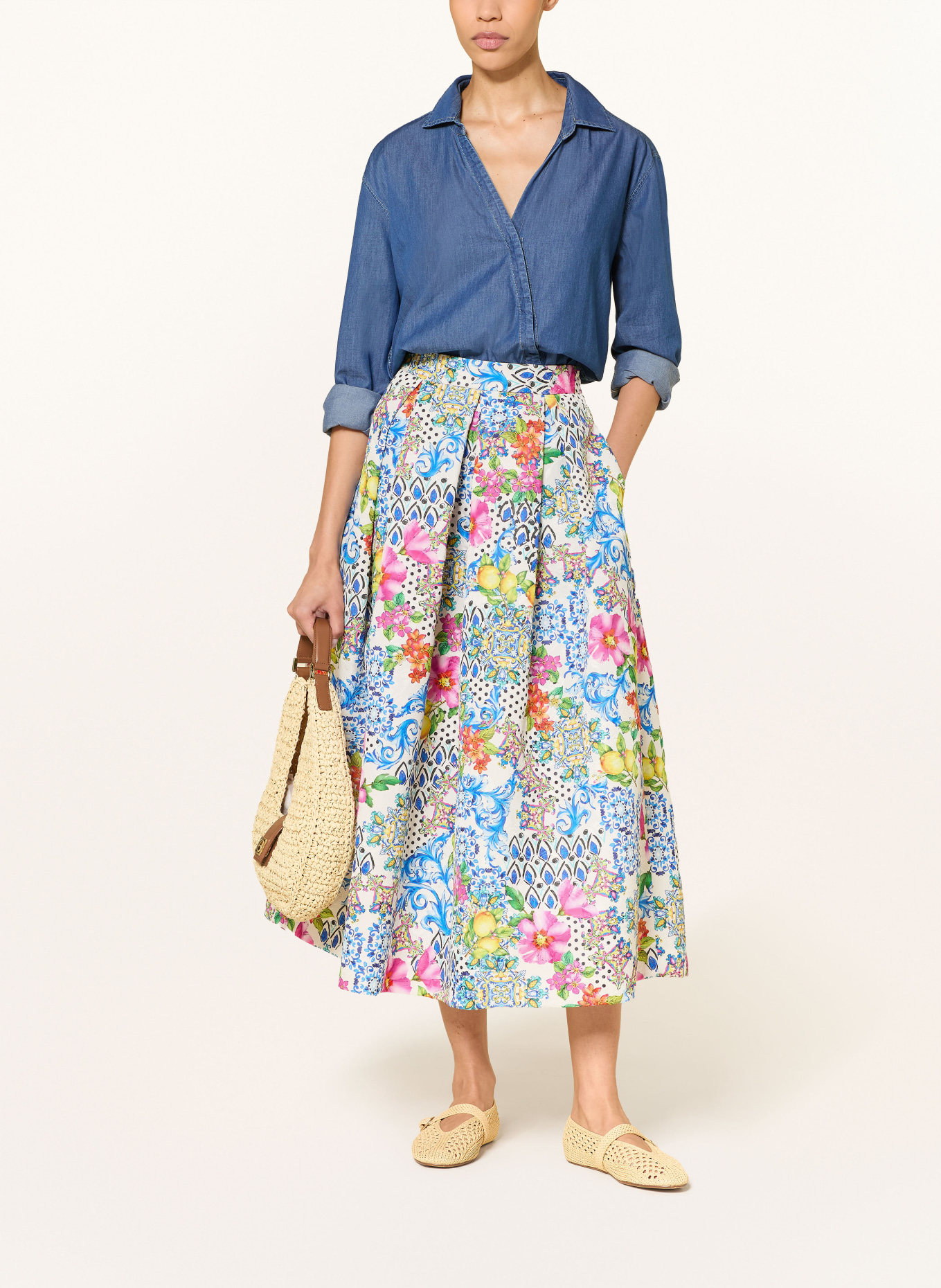 LUNATICA MILANO pleated skirt: ECRU / PINK / BLUE