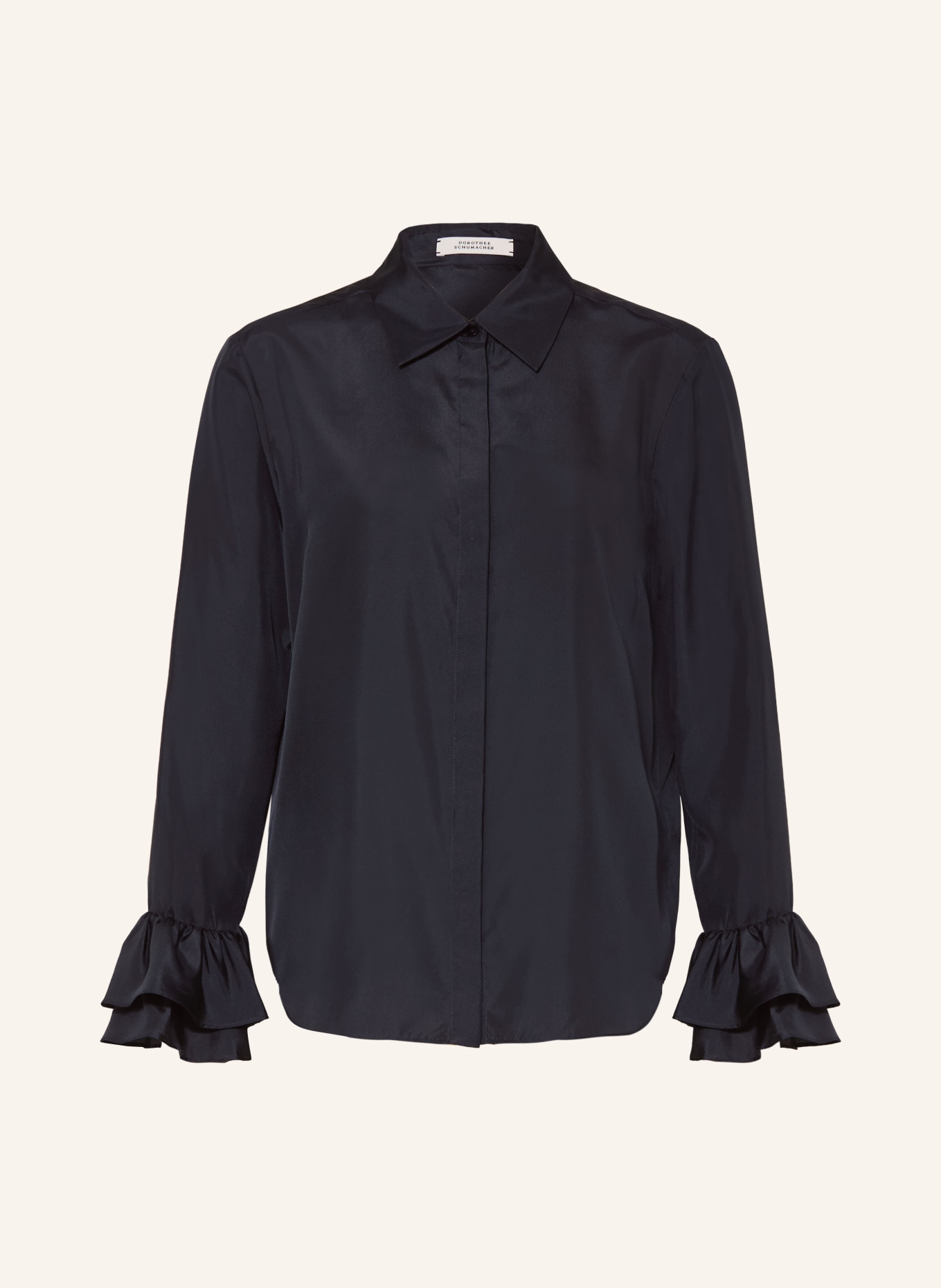 DOROTHEE SCHUMACHER Hedvábná halenka PLAYFUL VOLUMES s volánky: TMAVĚ MODRÁ