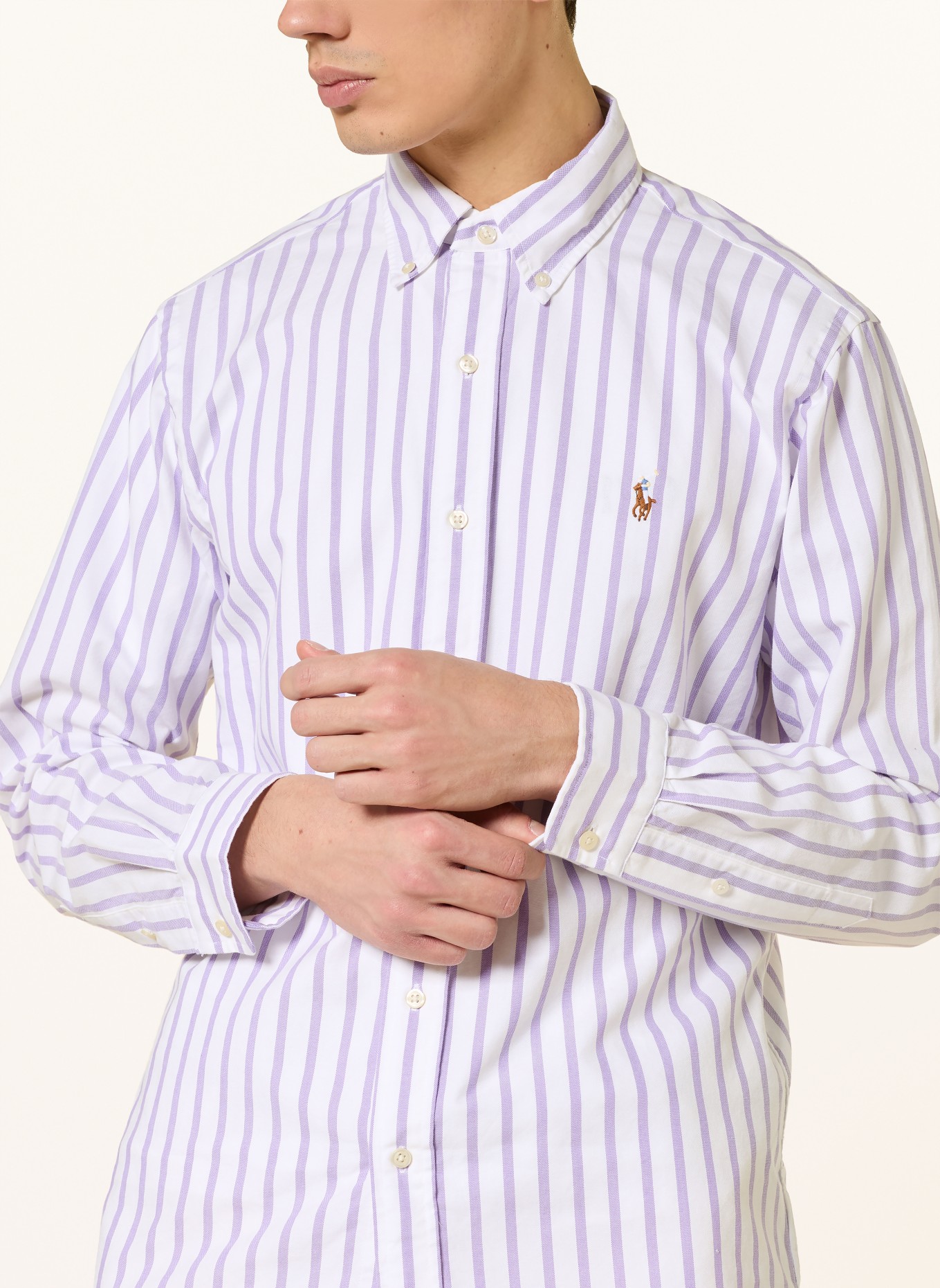 POLO RALPH LAUREN Oxfordhemd Custom Fit: WEISS / LILA