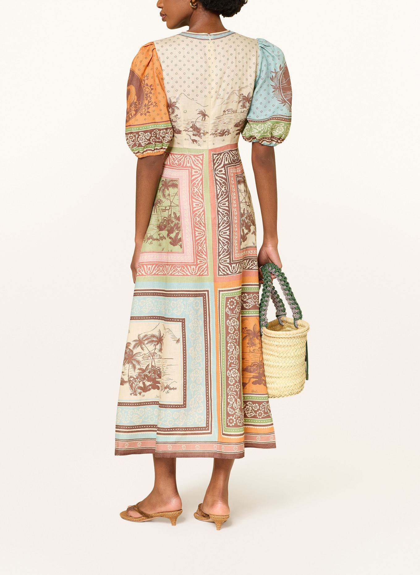 ALÉMAIS Lněné šaty ALBERTA: BÉŽOVÁ / TMAVĚ HNĚDÁ / TMAVĚ ORANŽOVÁ