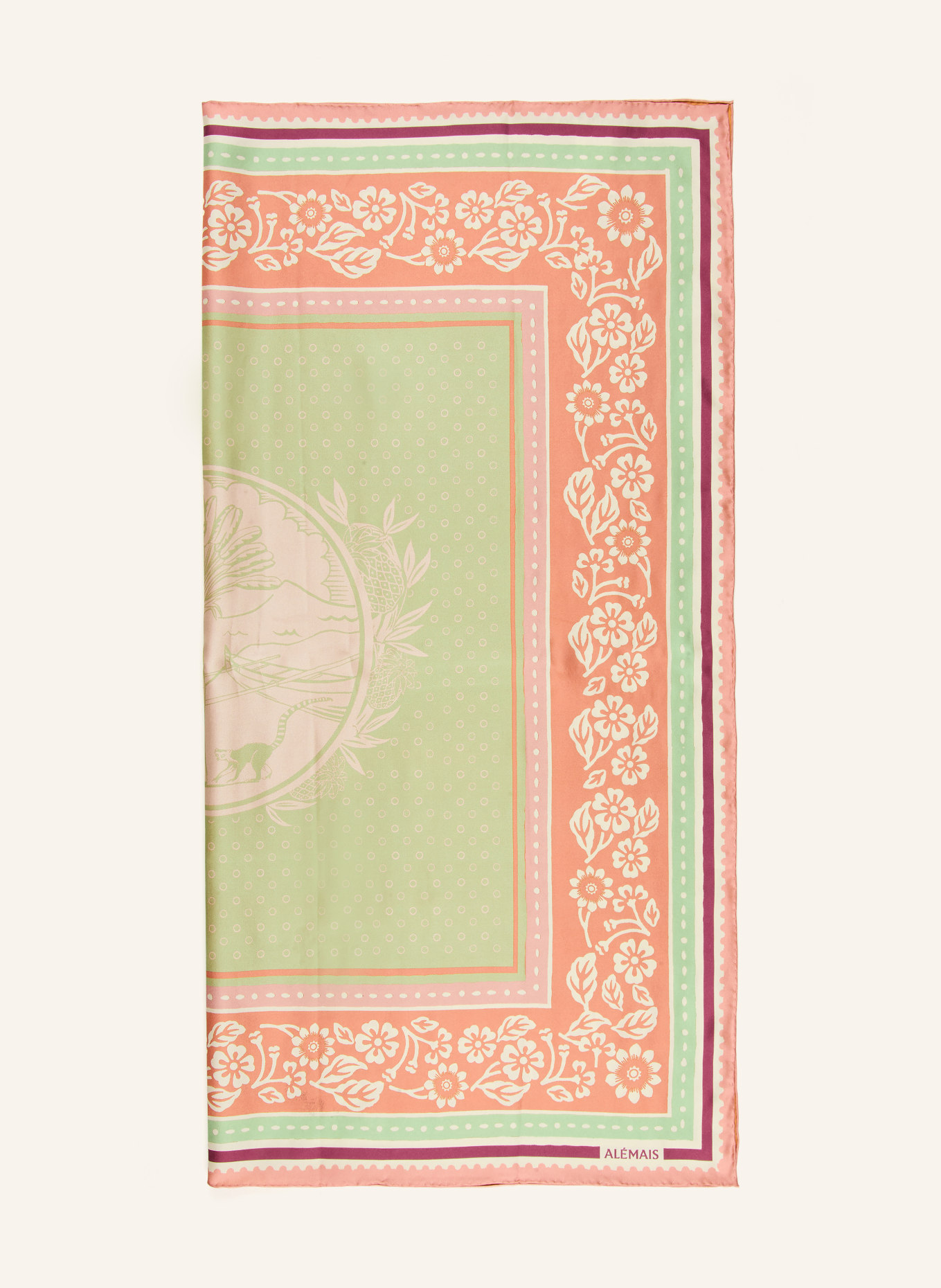 ALÉMAIS Seidentuch ALBERTA: HELLGRÜN / ECRU / HELLORANGE