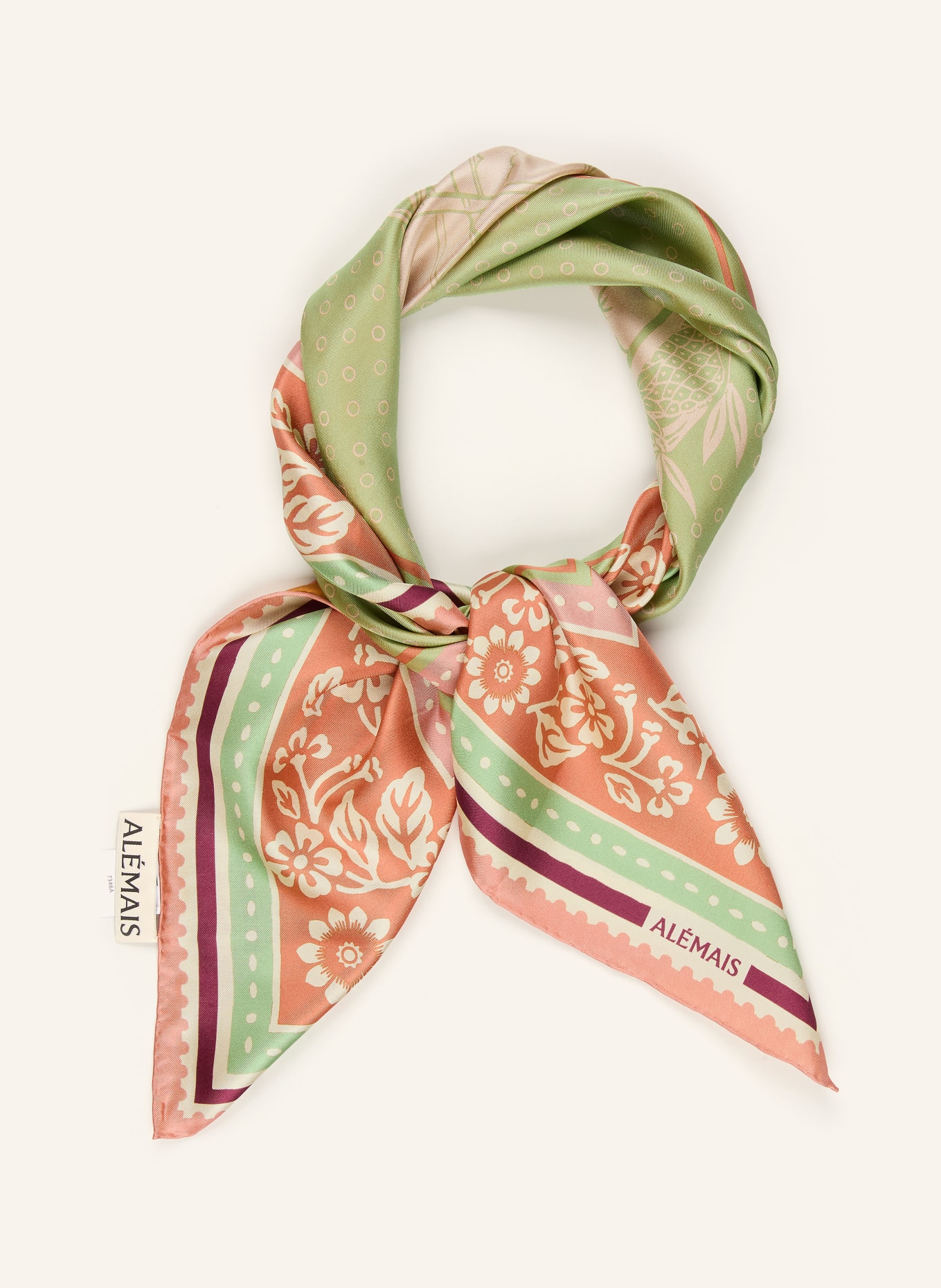 ALÉMAIS Seidentuch ALBERTA: HELLGRÜN / ECRU / HELLORANGE