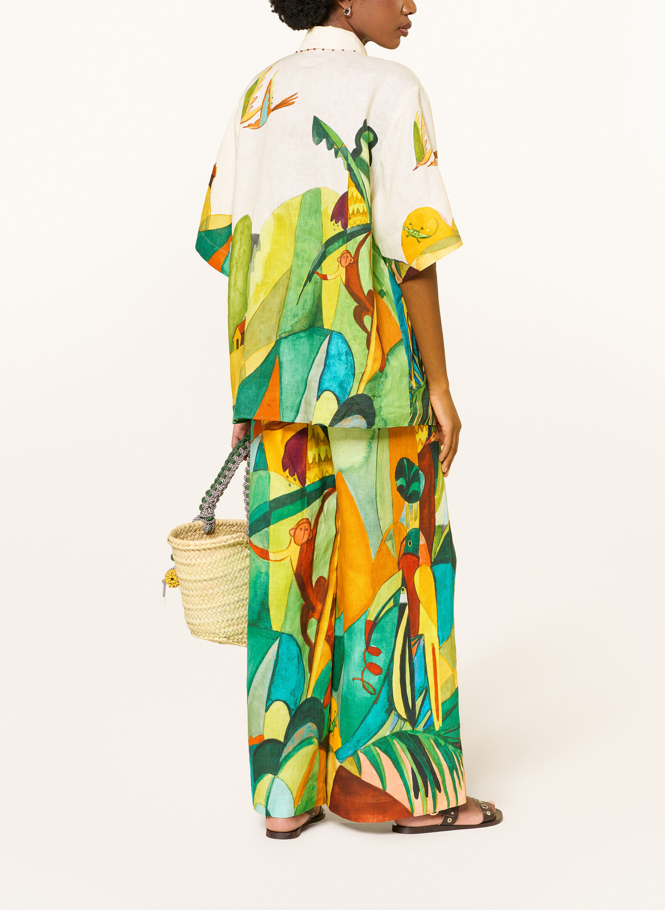 ALÉMAIS Lněná košile MOKSHINI: KRÉMOVÁ / TMAVĚ ORANŽOVÁ / ZELENÁ