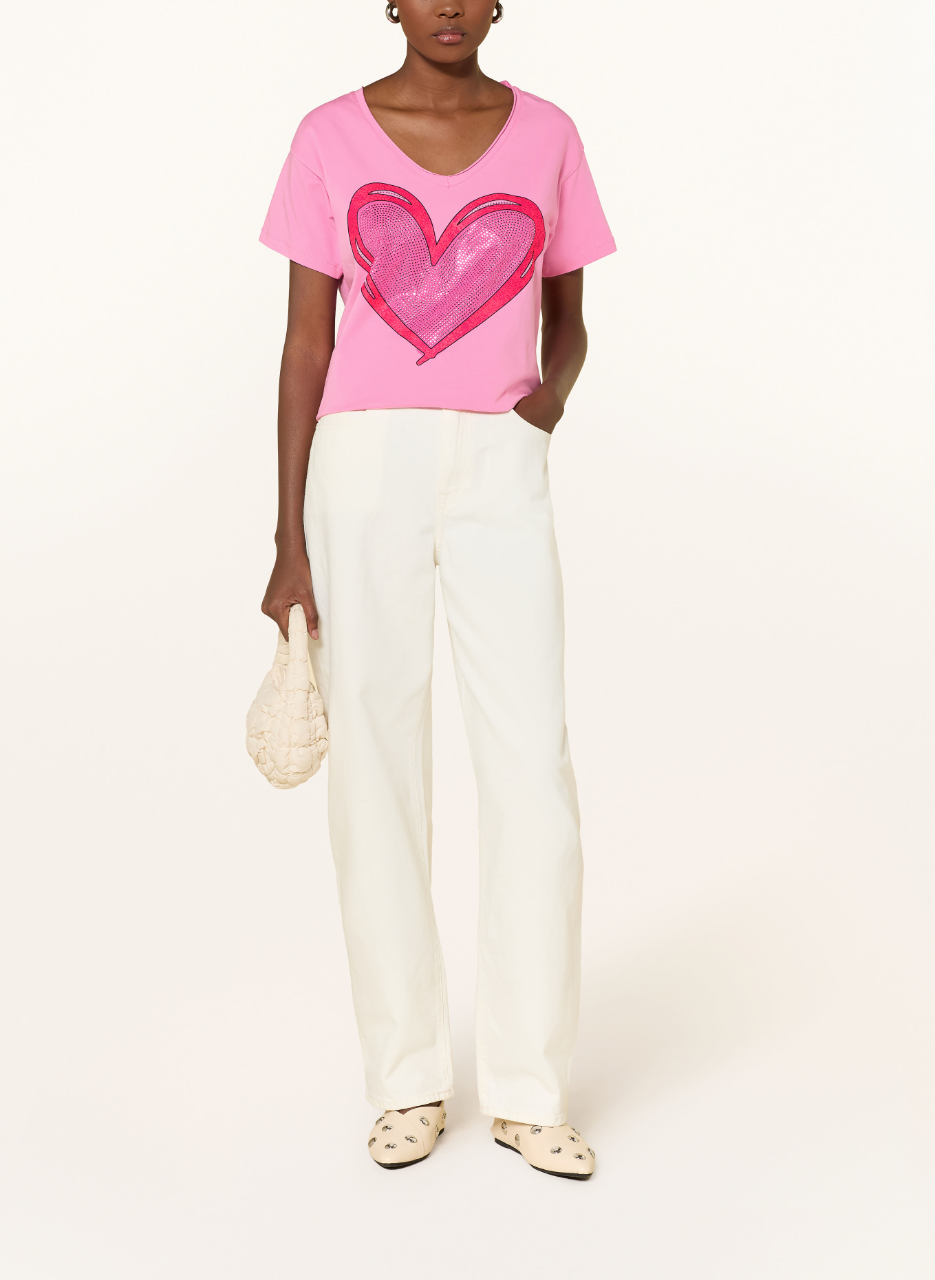 miss goodlife T-shirt with gemstones: PINK / NEON PINK