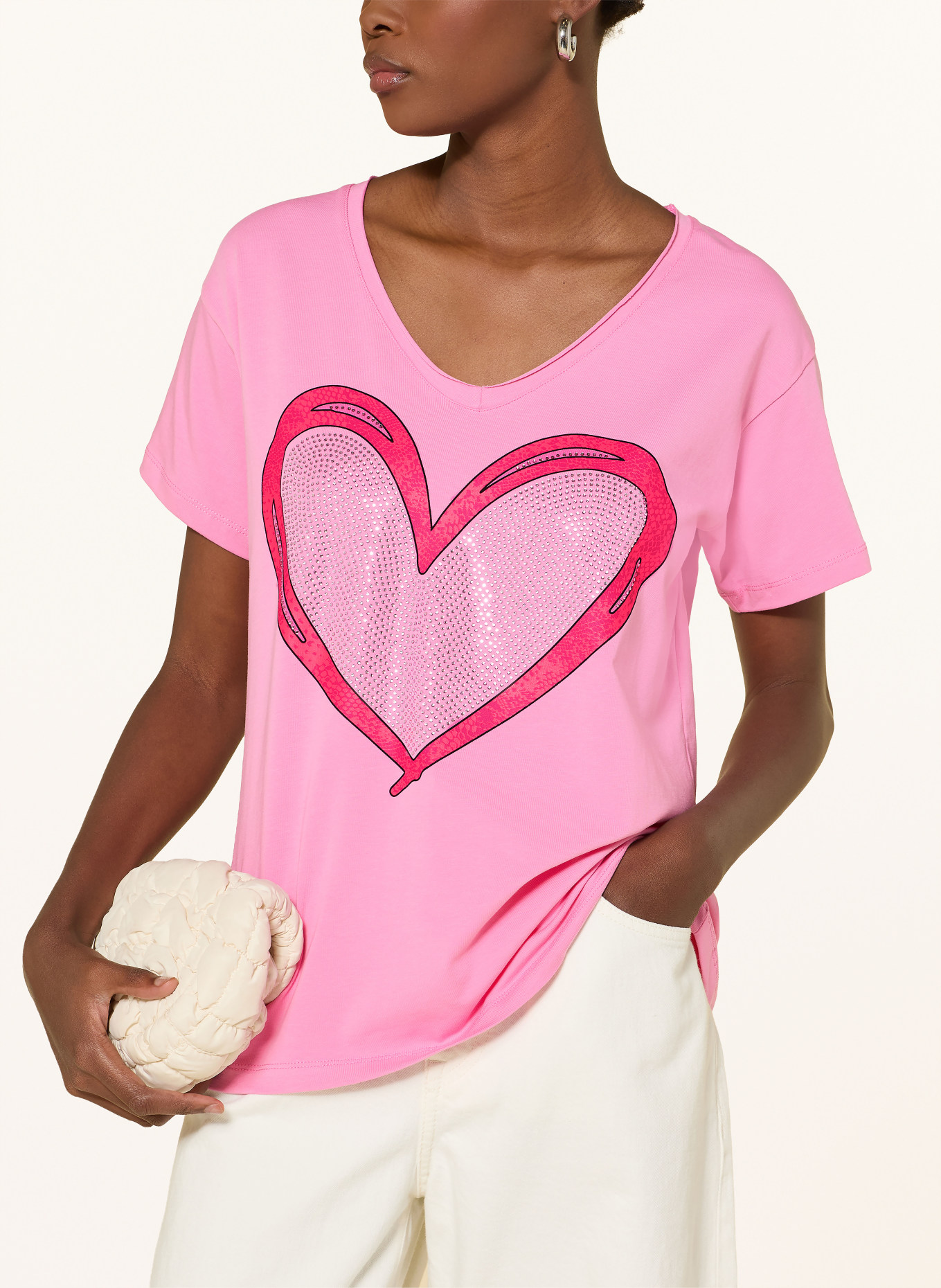 miss goodlife T-shirt with gemstones: PINK / NEON PINK