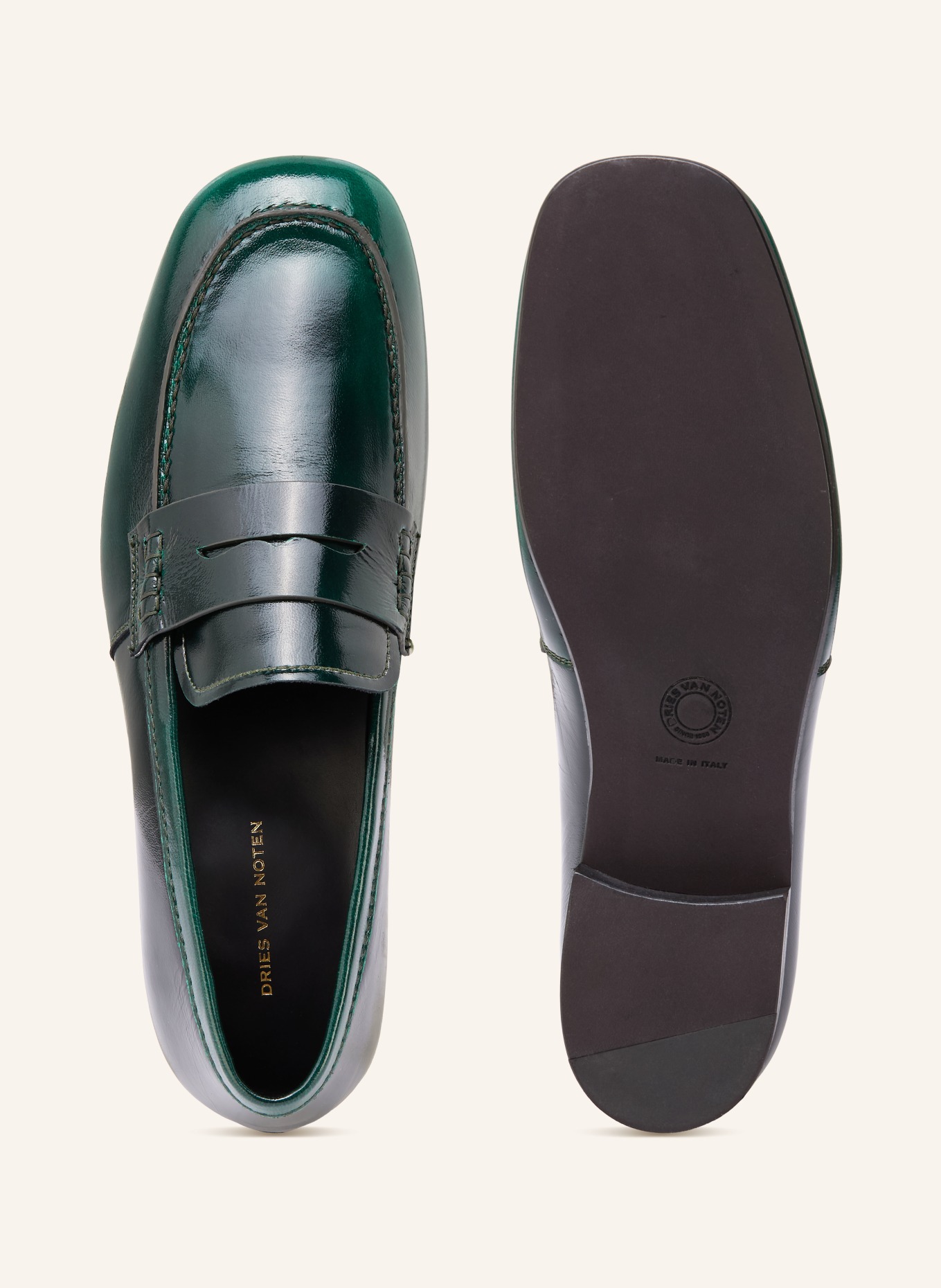 DRIES VAN NOTEN Penny-Loafer: GRÜN / SCHWARZ