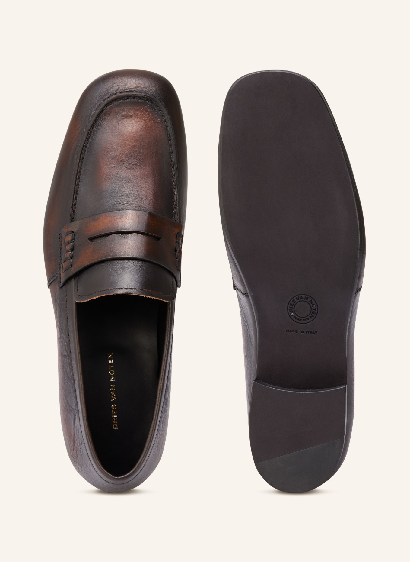 DRIES VAN NOTEN Penny-Loafer: DUNKELBRAUN / SCHWARZ