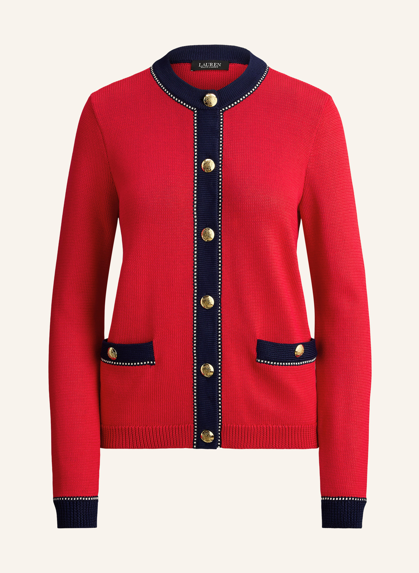 LAUREN RALPH LAUREN cardigan: RED / BEIGE / DARK BLUE