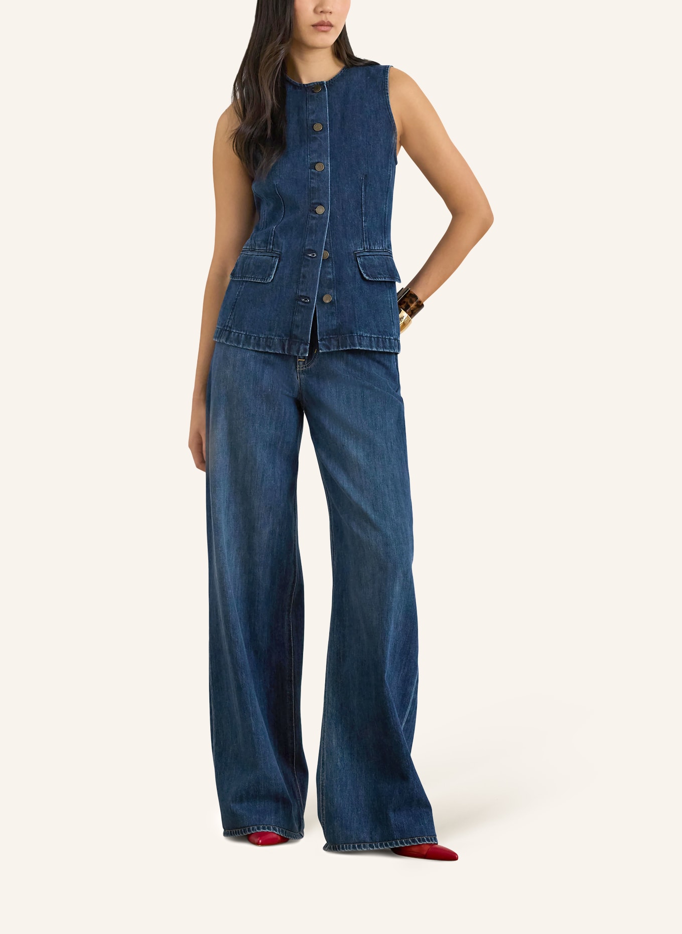 LAUREN RALPH LAUREN denim vest: DARK BLUE