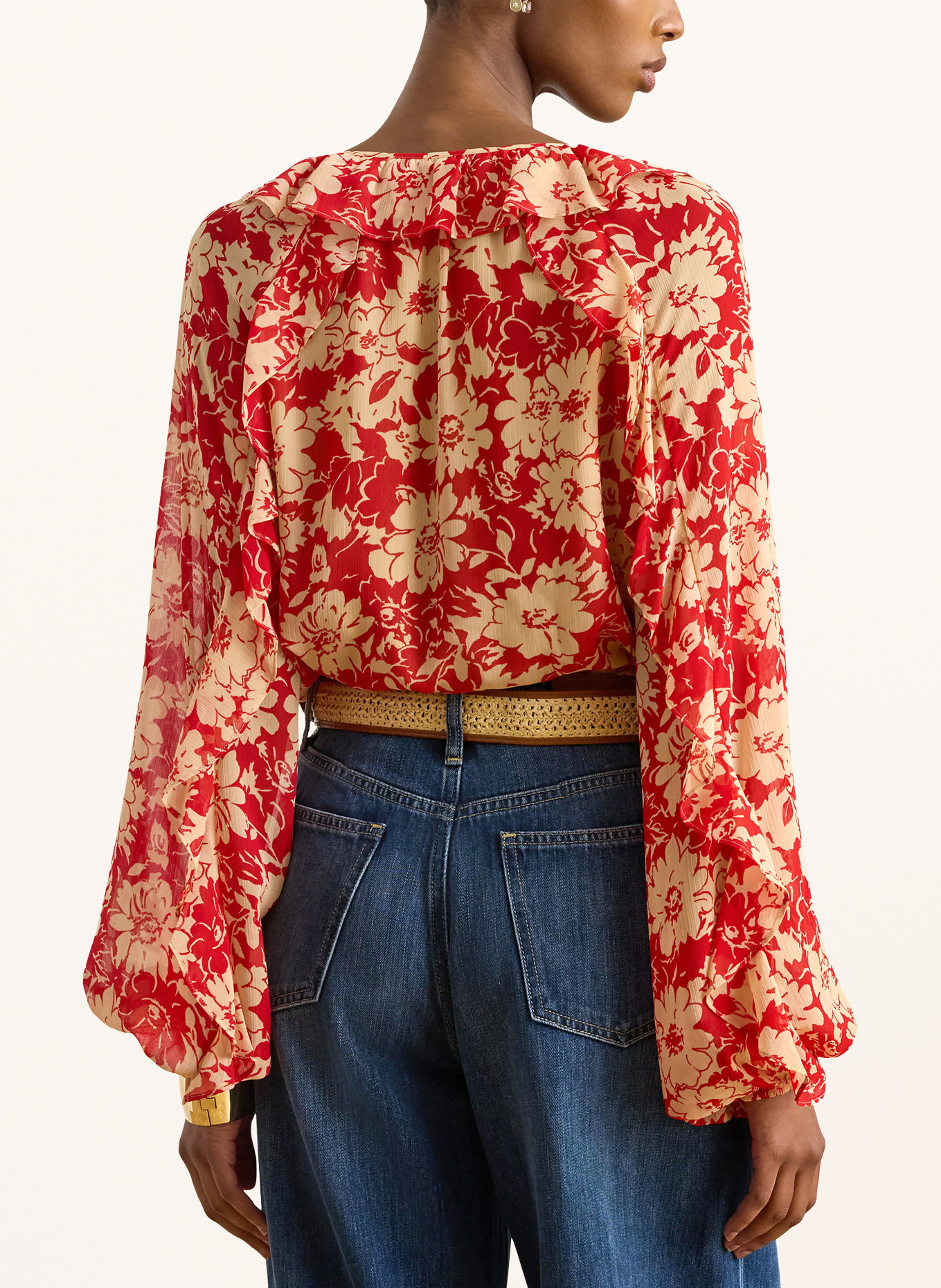 LAUREN RALPH LAUREN Blusenshirt mit Volants: ROT / BEIGE