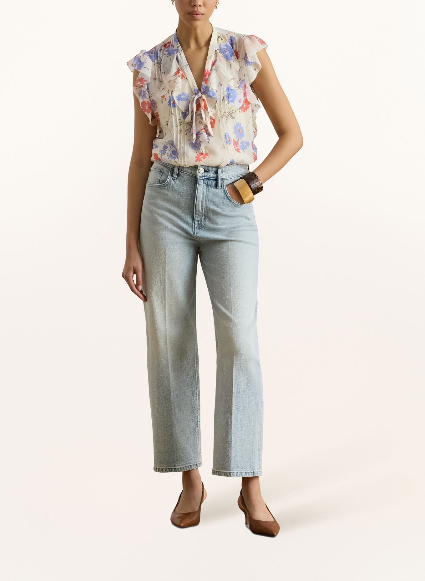 LAUREN RALPH LAUREN Blůza s volány: KRÉMOVÁ / ČERVENÁ / MODRÁ