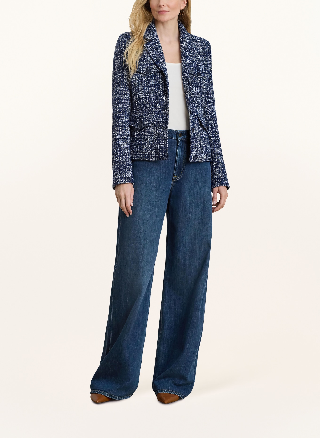 LAUREN RALPH LAUREN bouclé blazer: BLUE / WHITE
