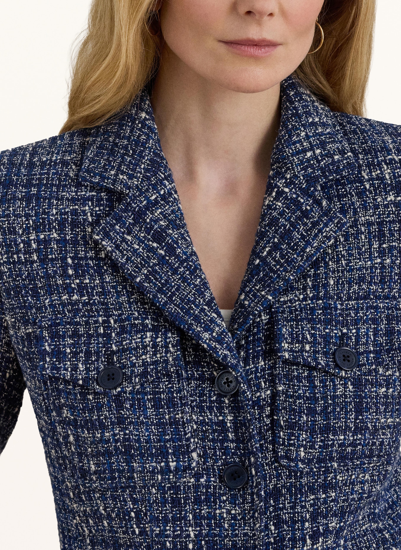 LAUREN RALPH LAUREN bouclé blazer: BLUE / WHITE