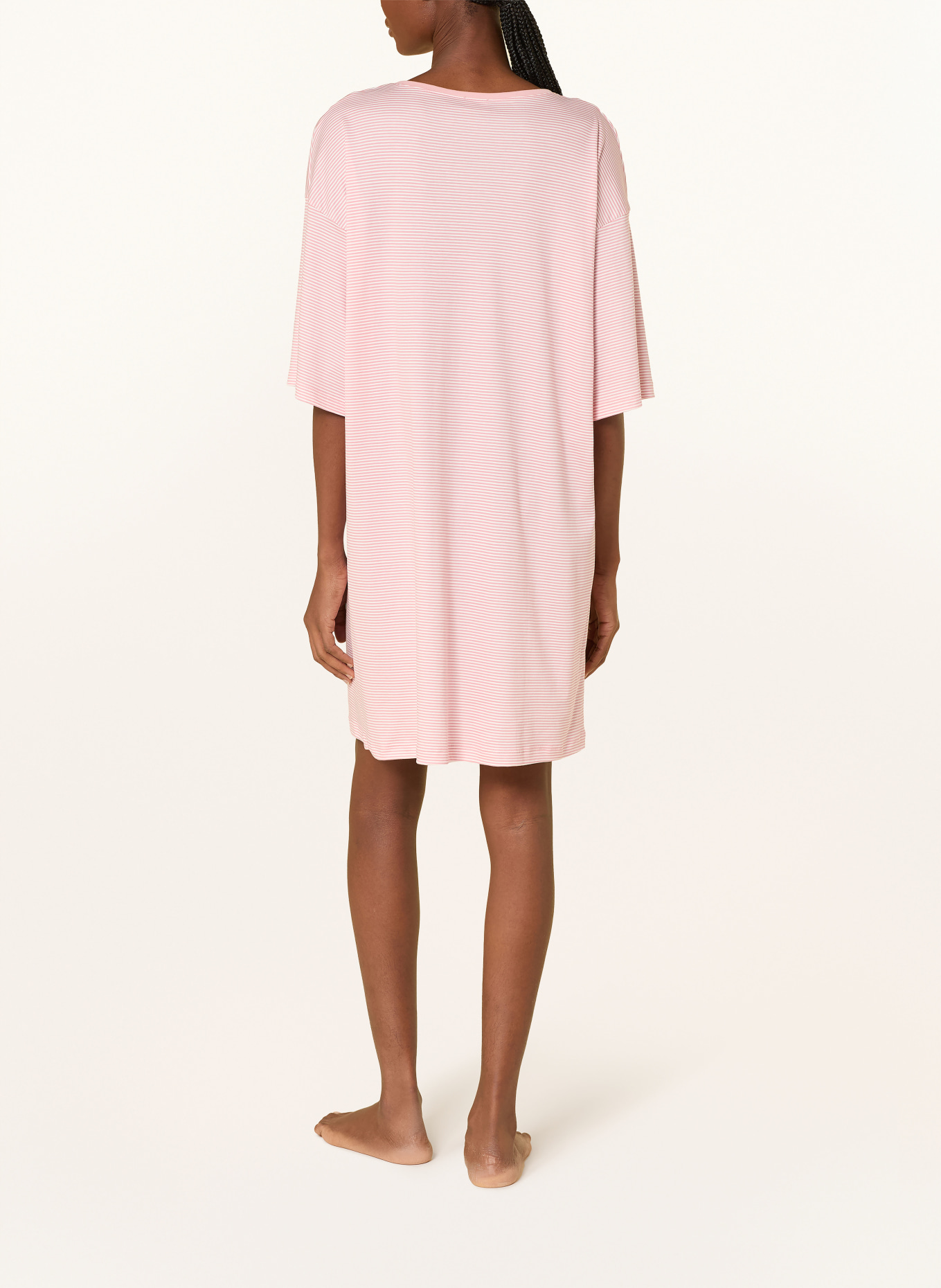 mey SIMPLE STRIPES nightdress with 3/4 sleeves: PINK / WHITE