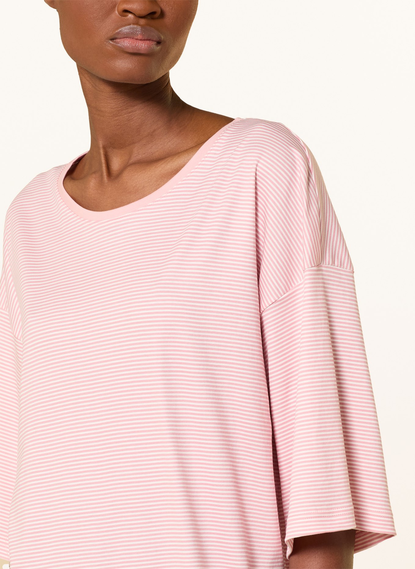 mey SIMPLE STRIPES nightdress with 3/4 sleeves: PINK / WHITE