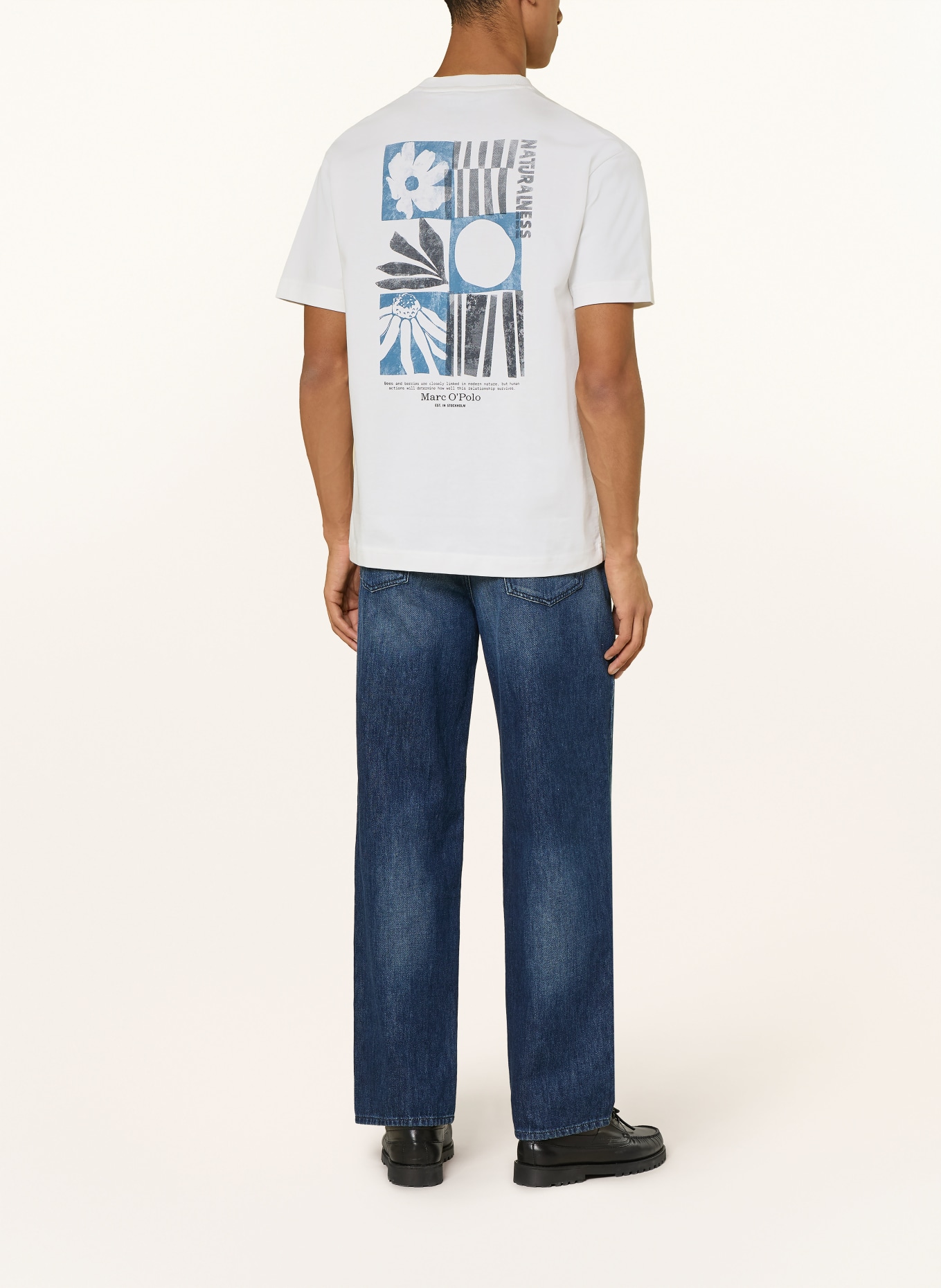 Marc O'Polo T-shirt: BLANC / GRIS FONCÉ / BLEU