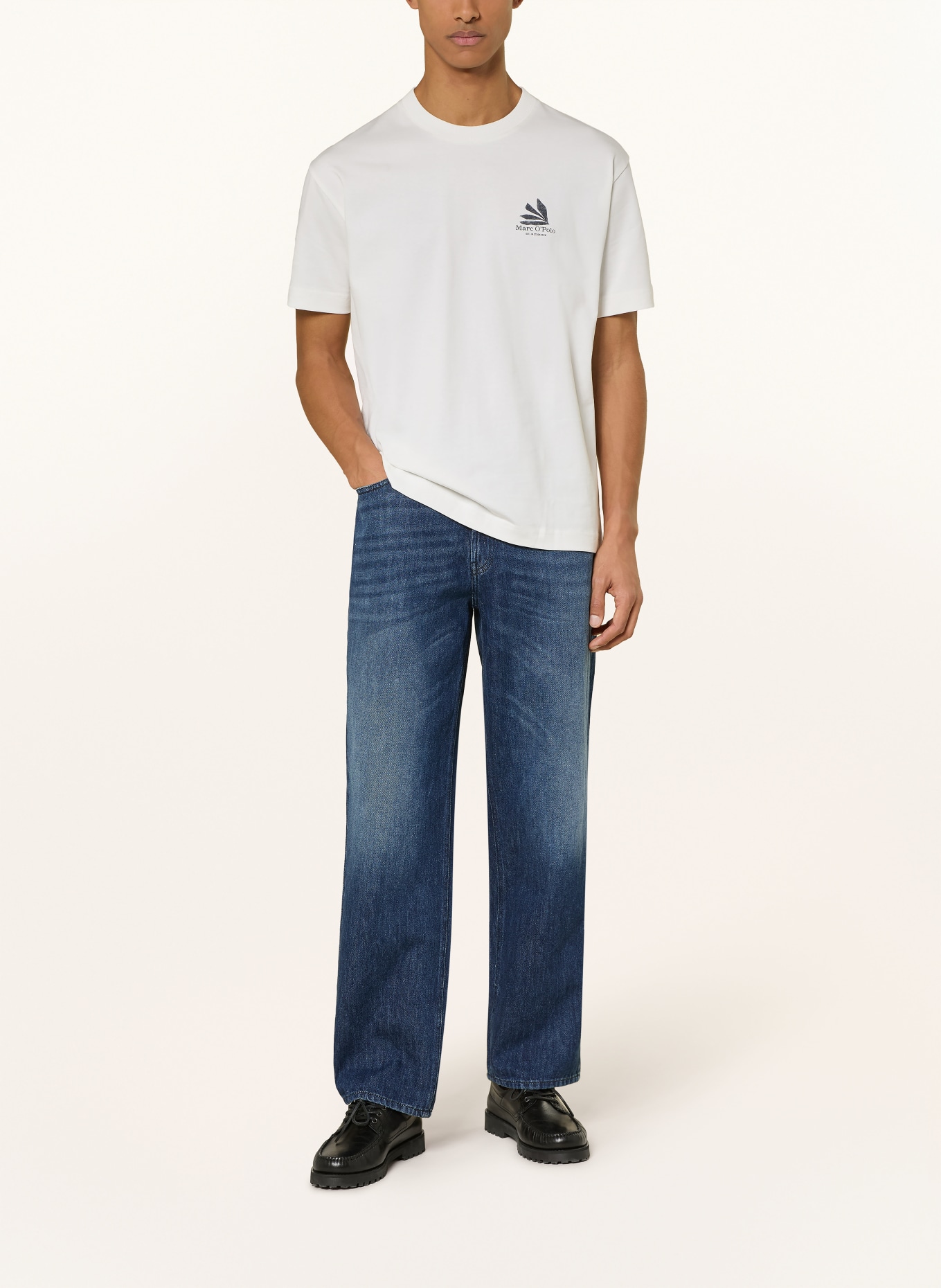 Marc O'Polo T-shirt: BLANC / GRIS FONCÉ / BLEU