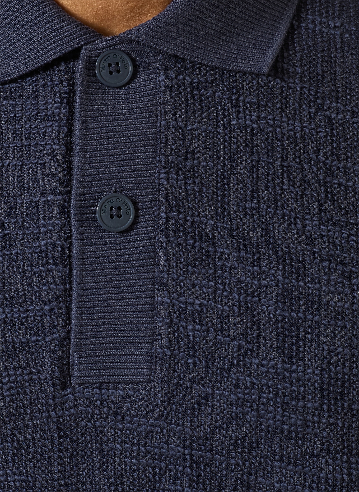 Marc O'Polo Pletené polo tričko Relaxed Fit: TMAVĚ MODRÁ