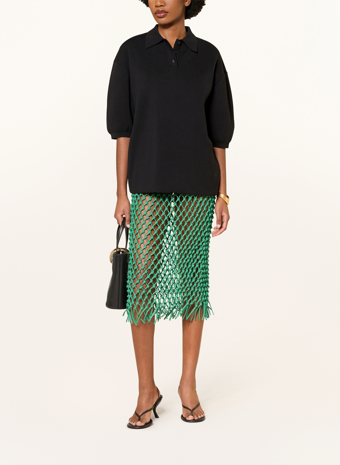 The Frankie Shop Gebreid poloshirt NOLA: ZWART