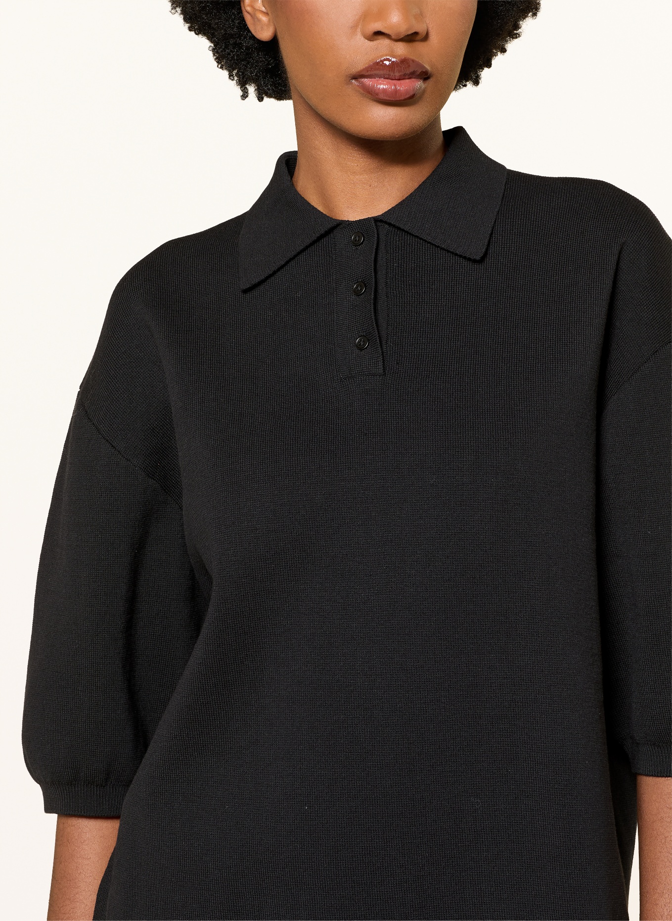 The Frankie Shop Gebreid poloshirt NOLA: ZWART