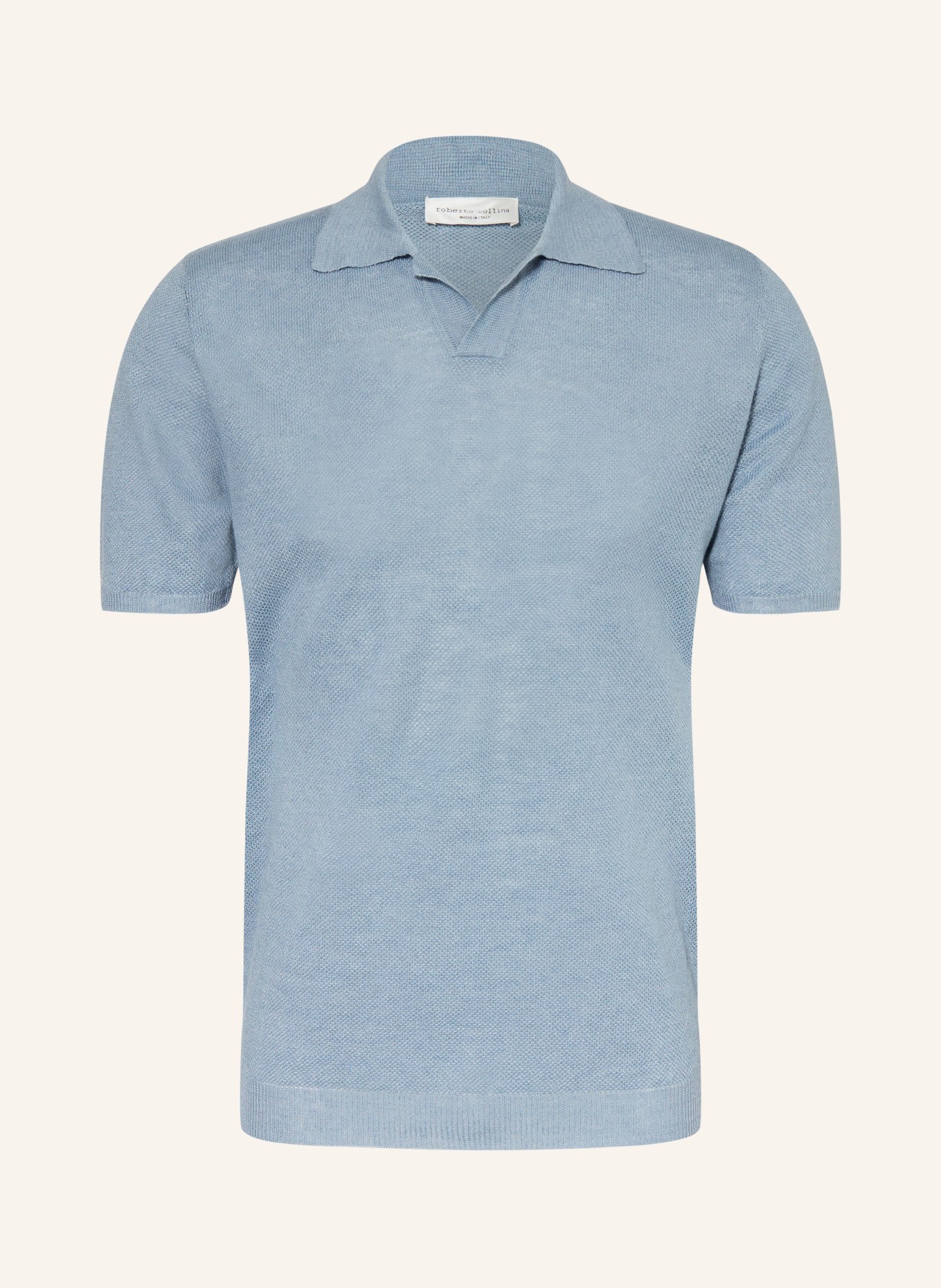 roberto collina Strick-Poloshirt aus Leinen: HELLBLAU