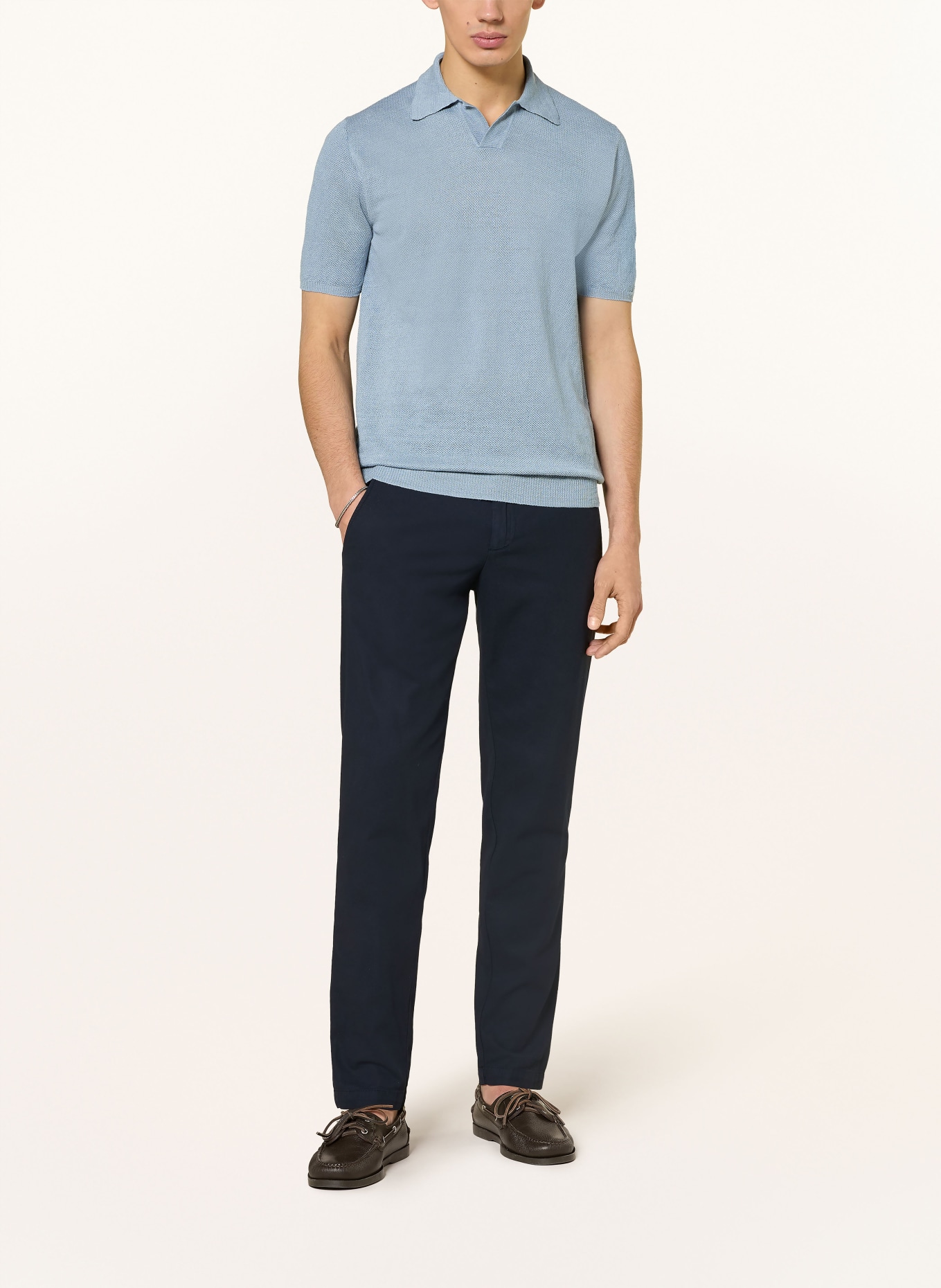 roberto collina Strick-Poloshirt aus Leinen: HELLBLAU