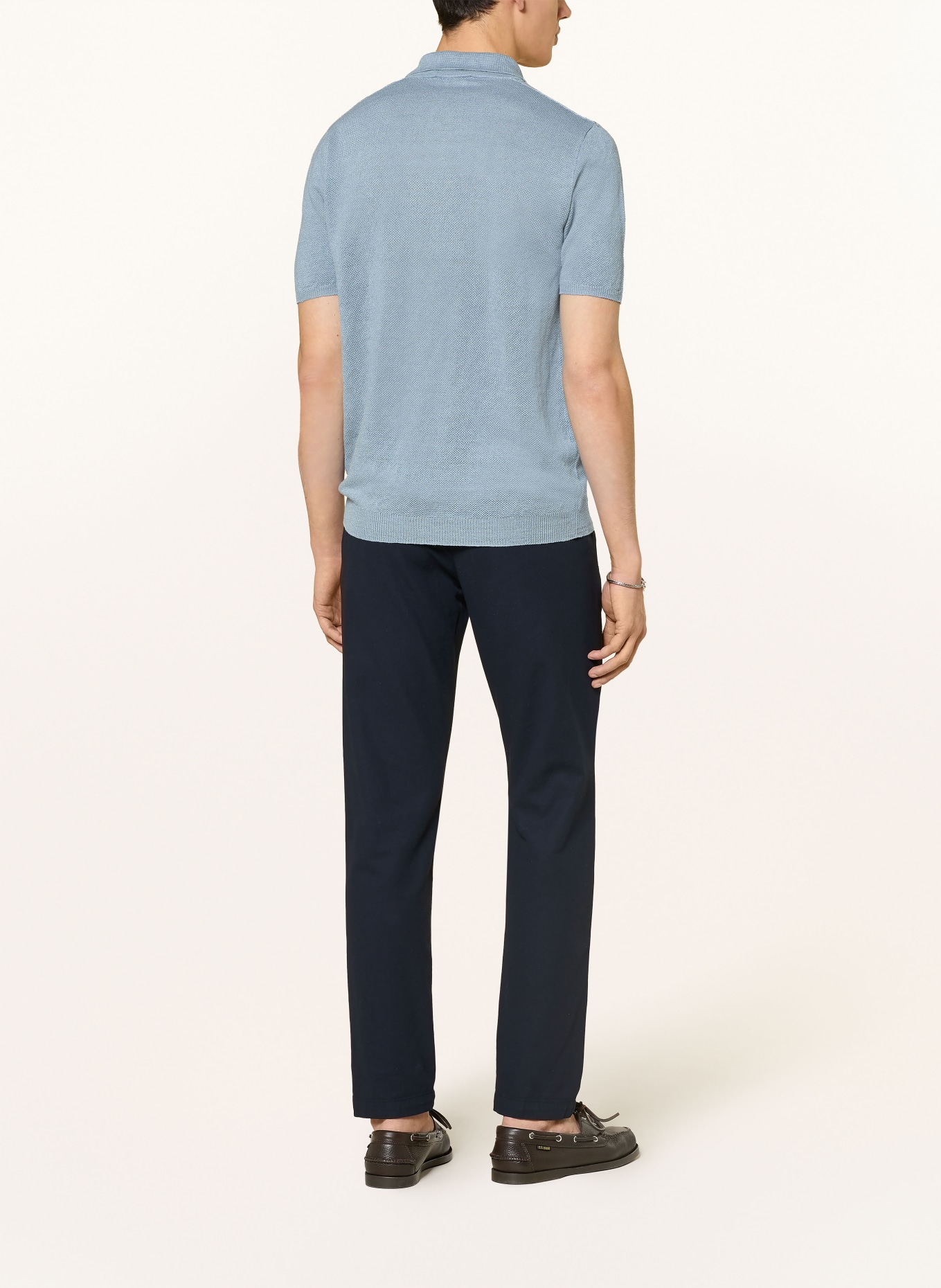 roberto collina Strick-Poloshirt aus Leinen: HELLBLAU
