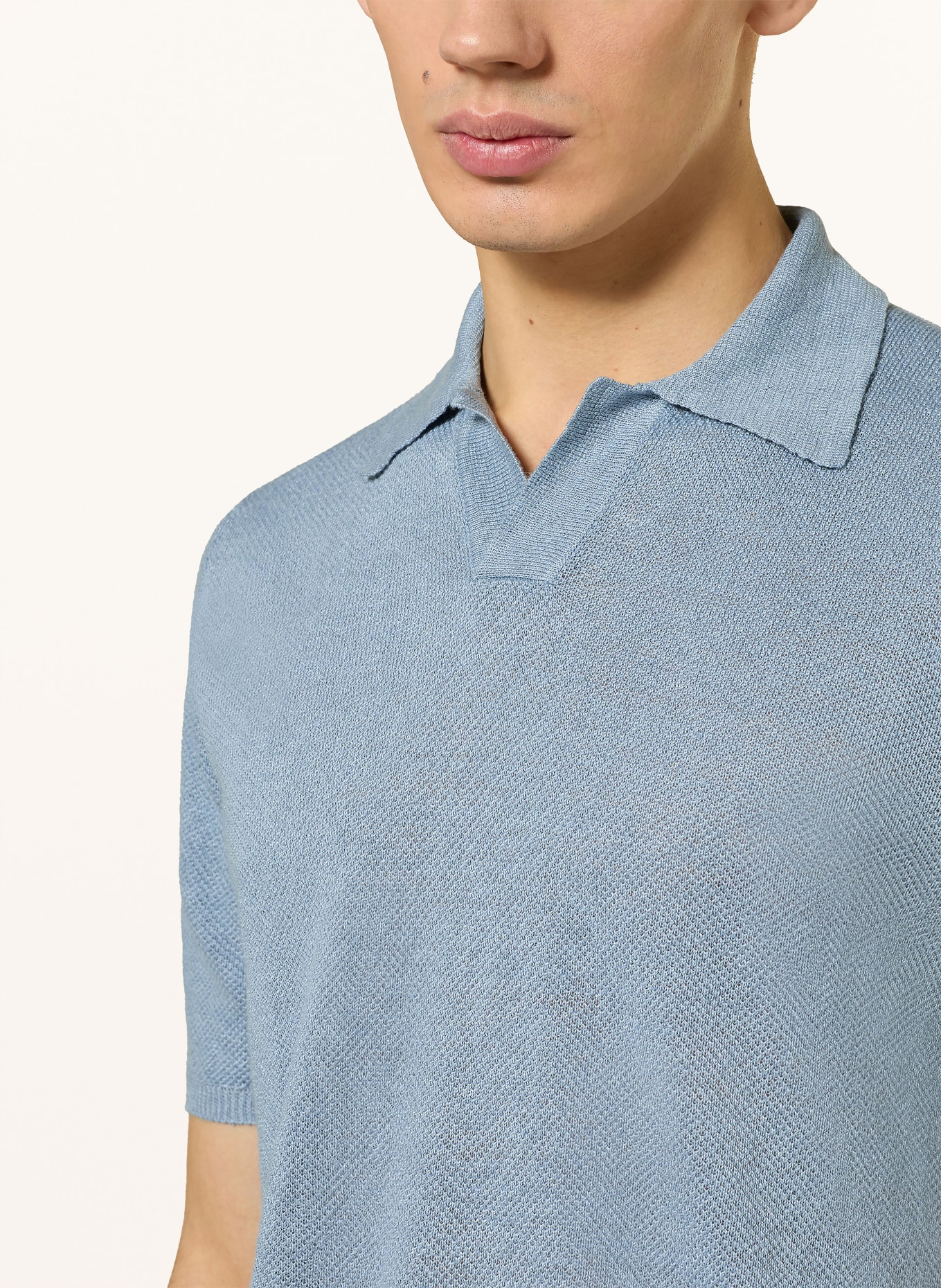 roberto collina Strick-Poloshirt aus Leinen: HELLBLAU
