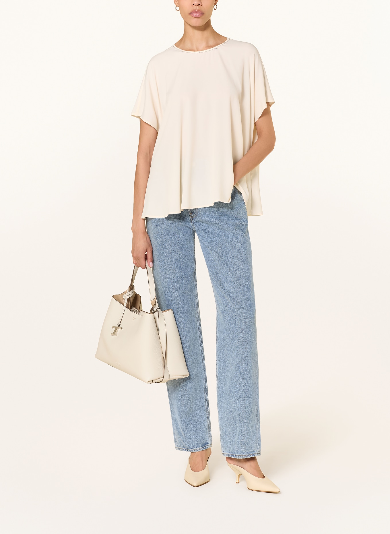 FABIANA FILIPPI Blusenshirt mit Schmucksteinen und Seide: CREME