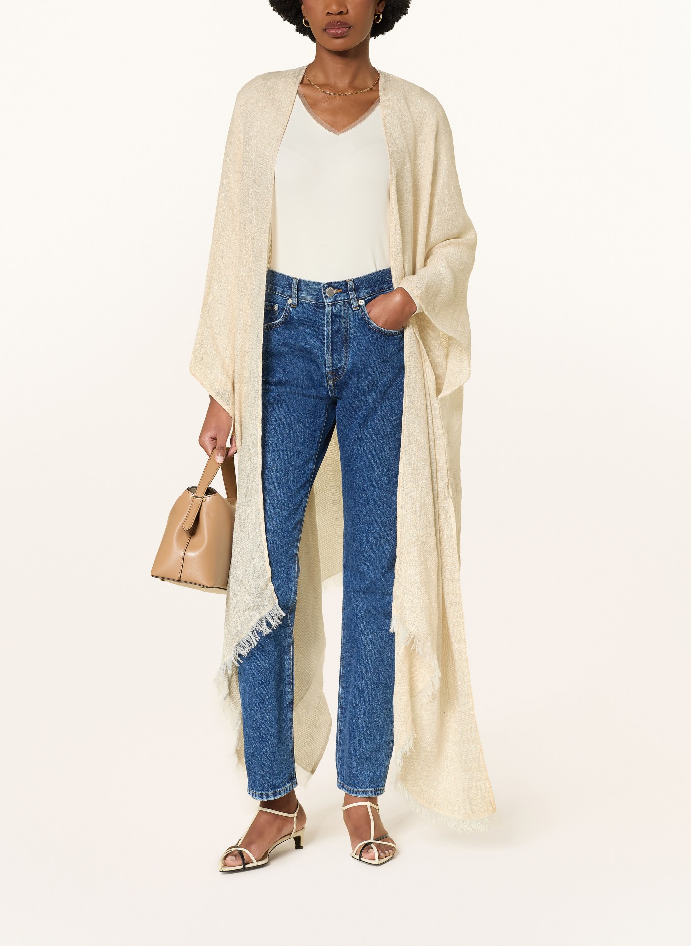 FABIANA FILIPPI Caftan en lin avec fil pailleté: ÉCRU / OR