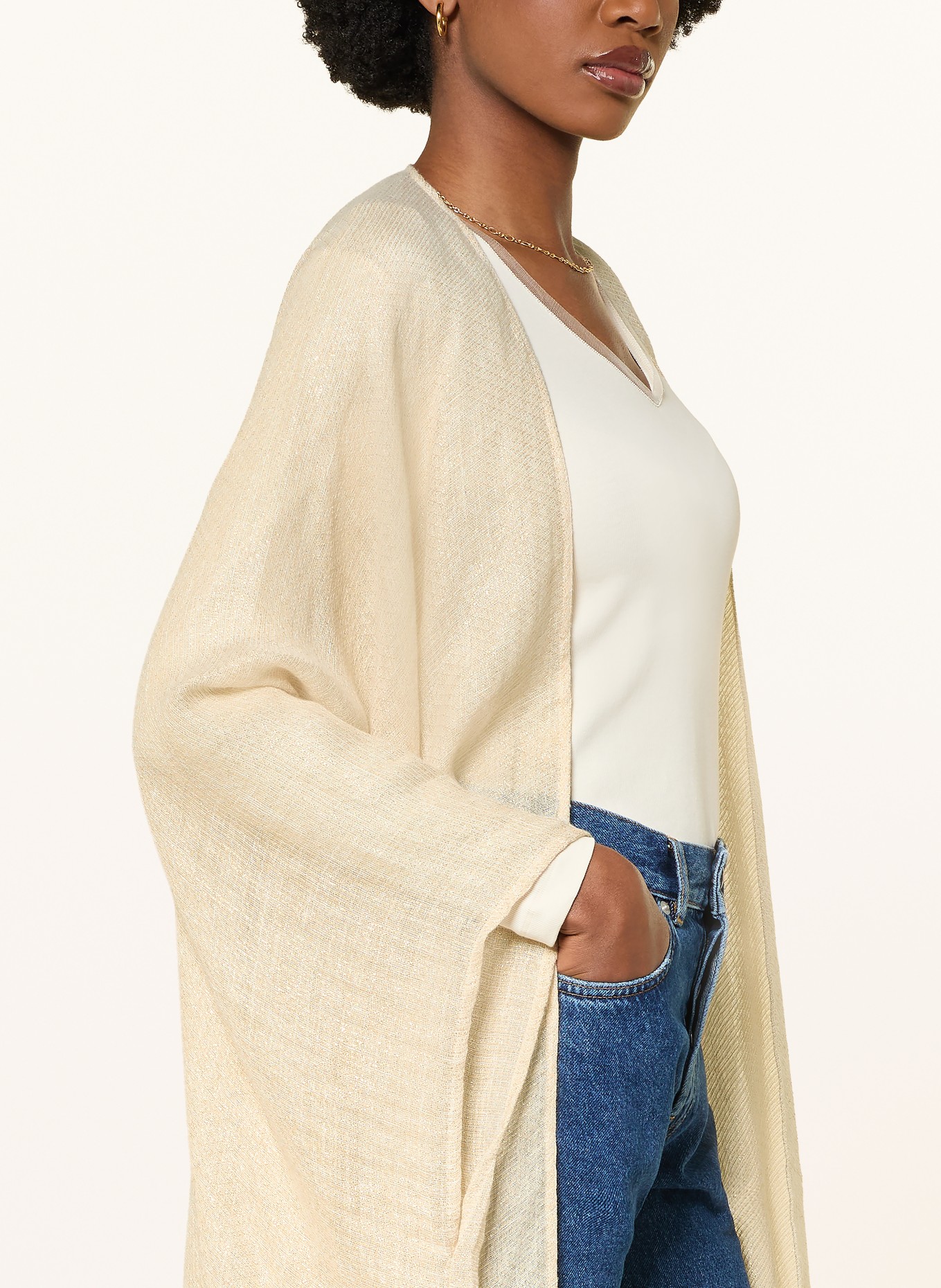 FABIANA FILIPPI Caftan en lin avec fil pailleté: ÉCRU / OR