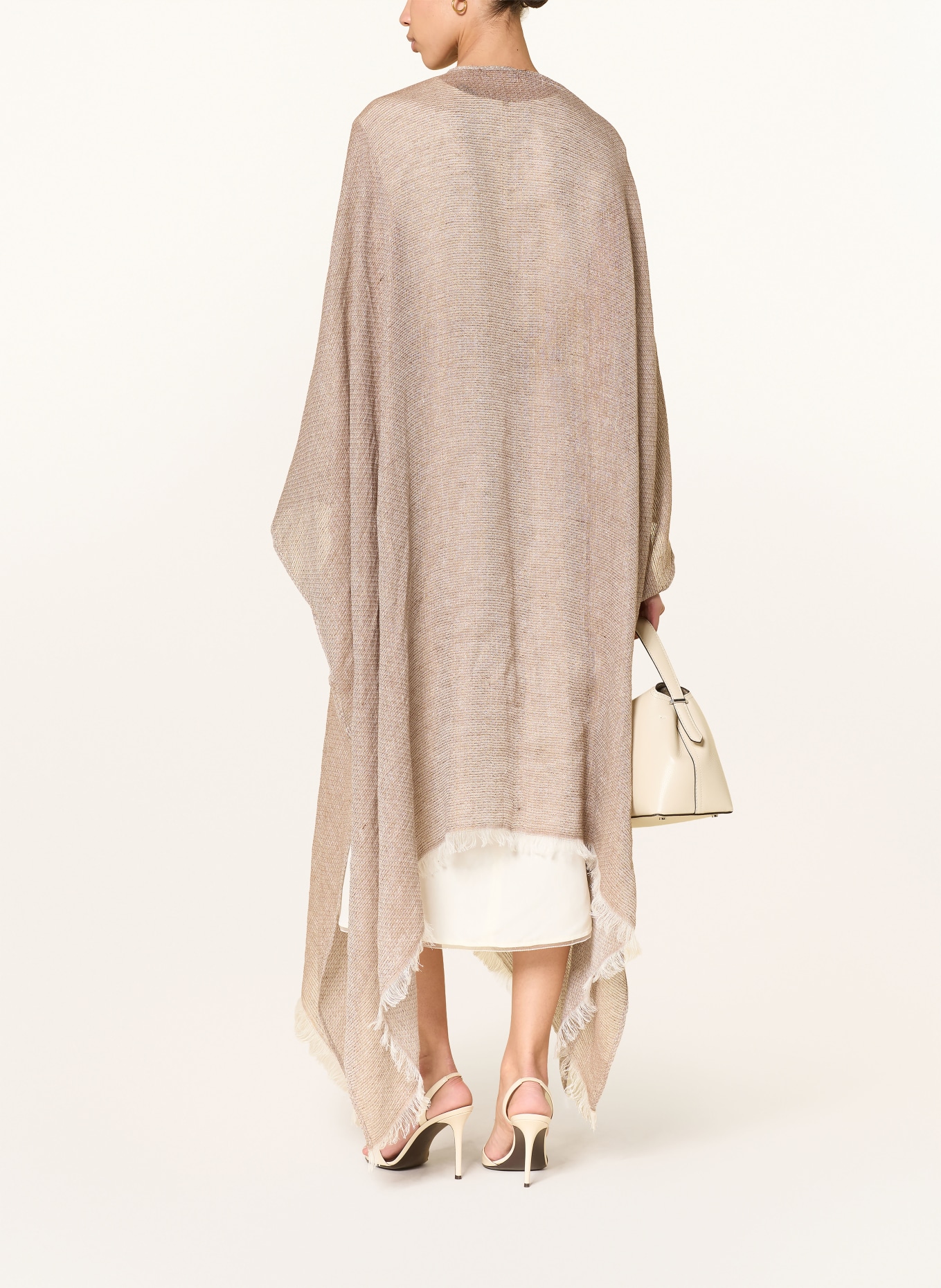 FABIANA FILIPPI Linen caftan with glitter thread: TAUPE / GOLD