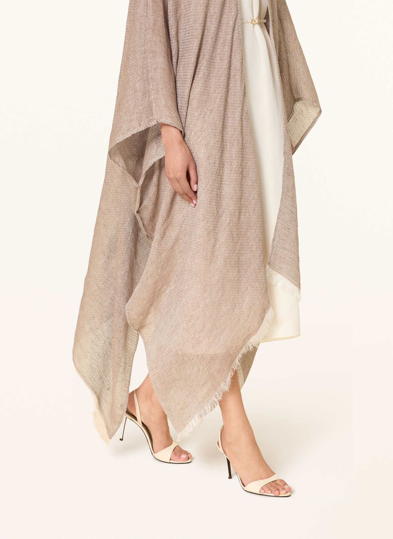 FABIANA FILIPPI Linen caftan with glitter thread: TAUPE / GOLD