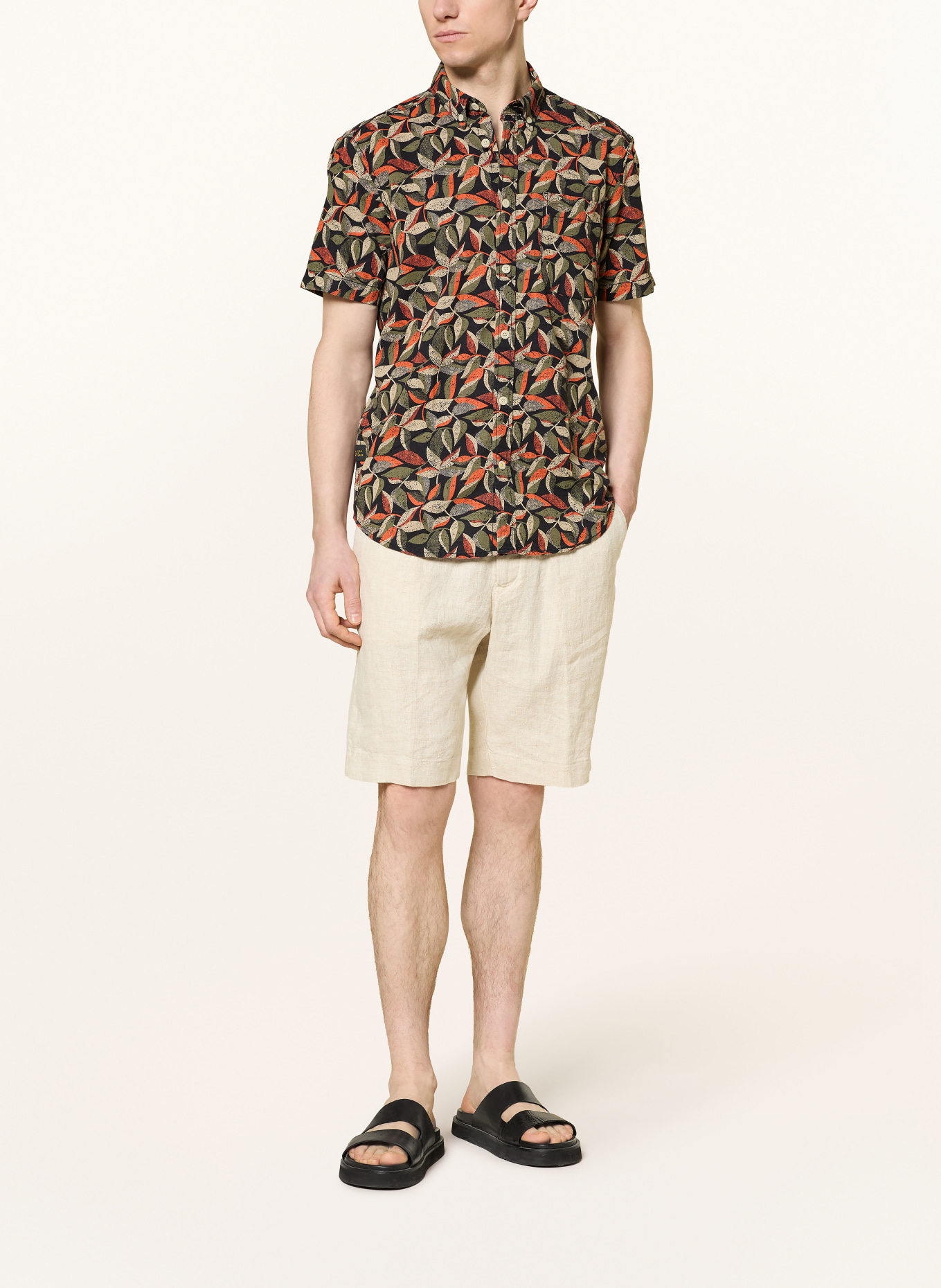 camel active Short-sleeved shirt, regular fit: ORANGE / BEIGE / BLACK