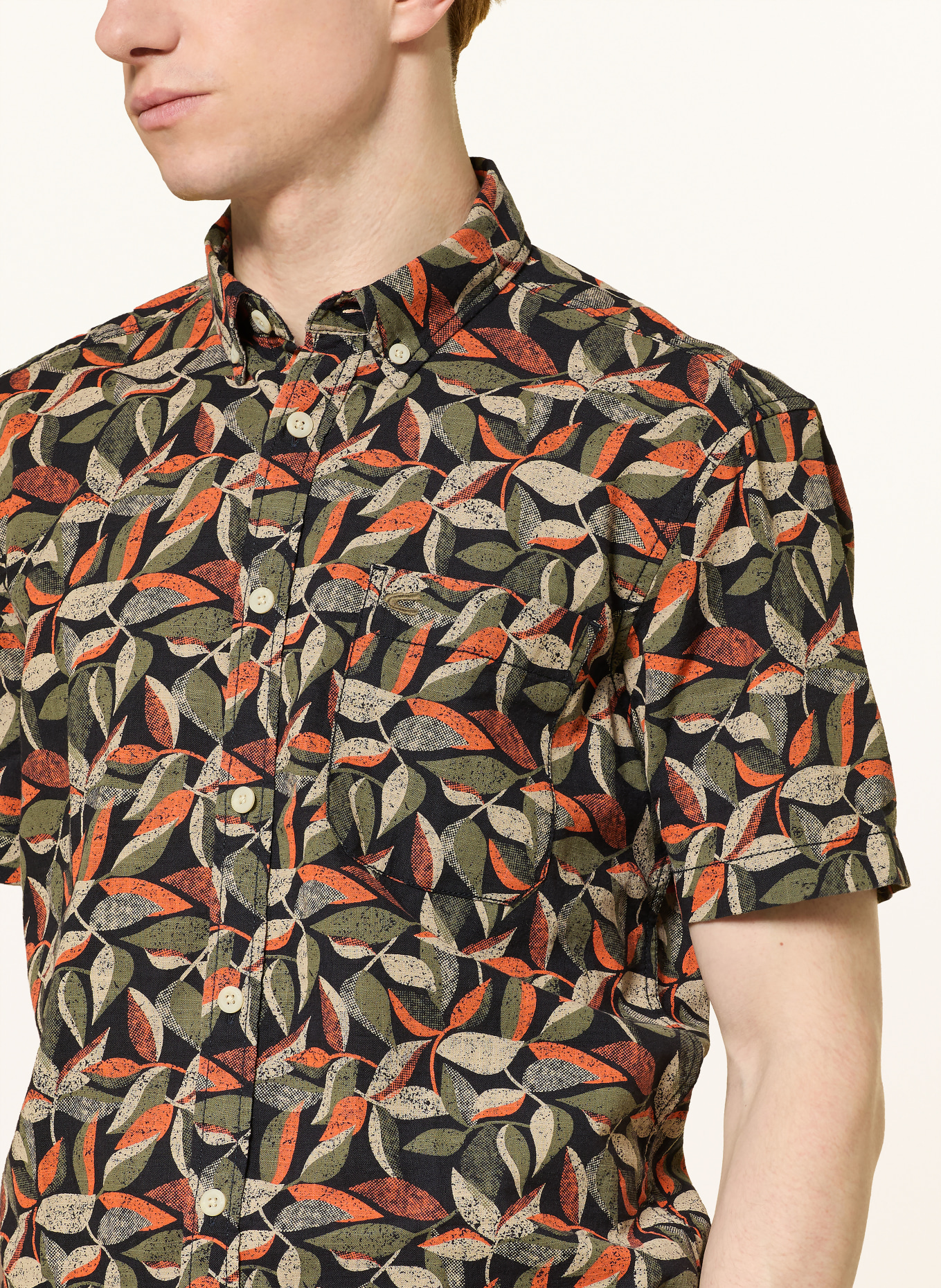 camel active Short-sleeved shirt, regular fit: ORANGE / BEIGE / BLACK