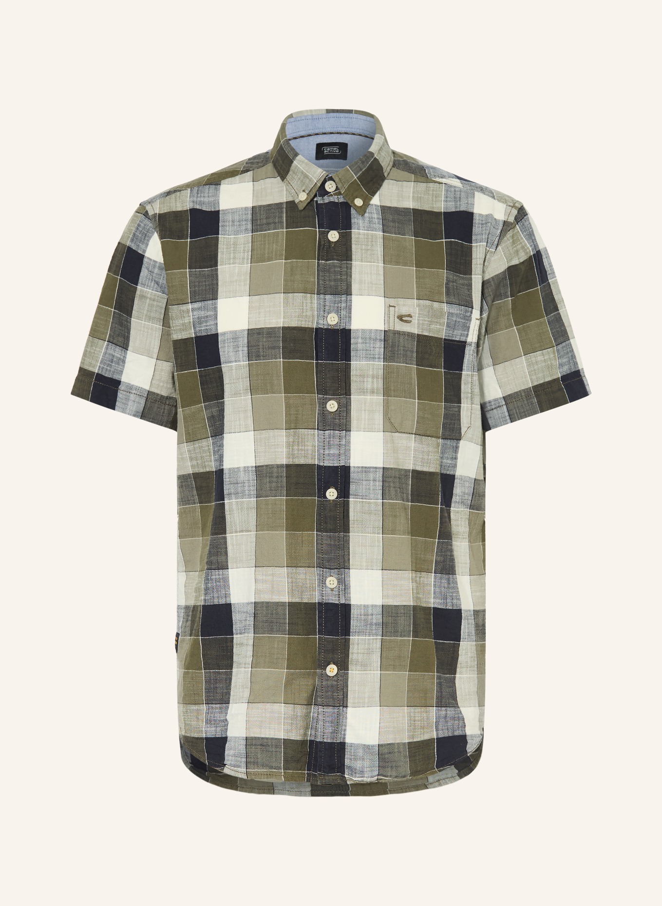 camel active Kurzarm-Hemd Regular Fit: KHAKI / CREME / SCHWARZ