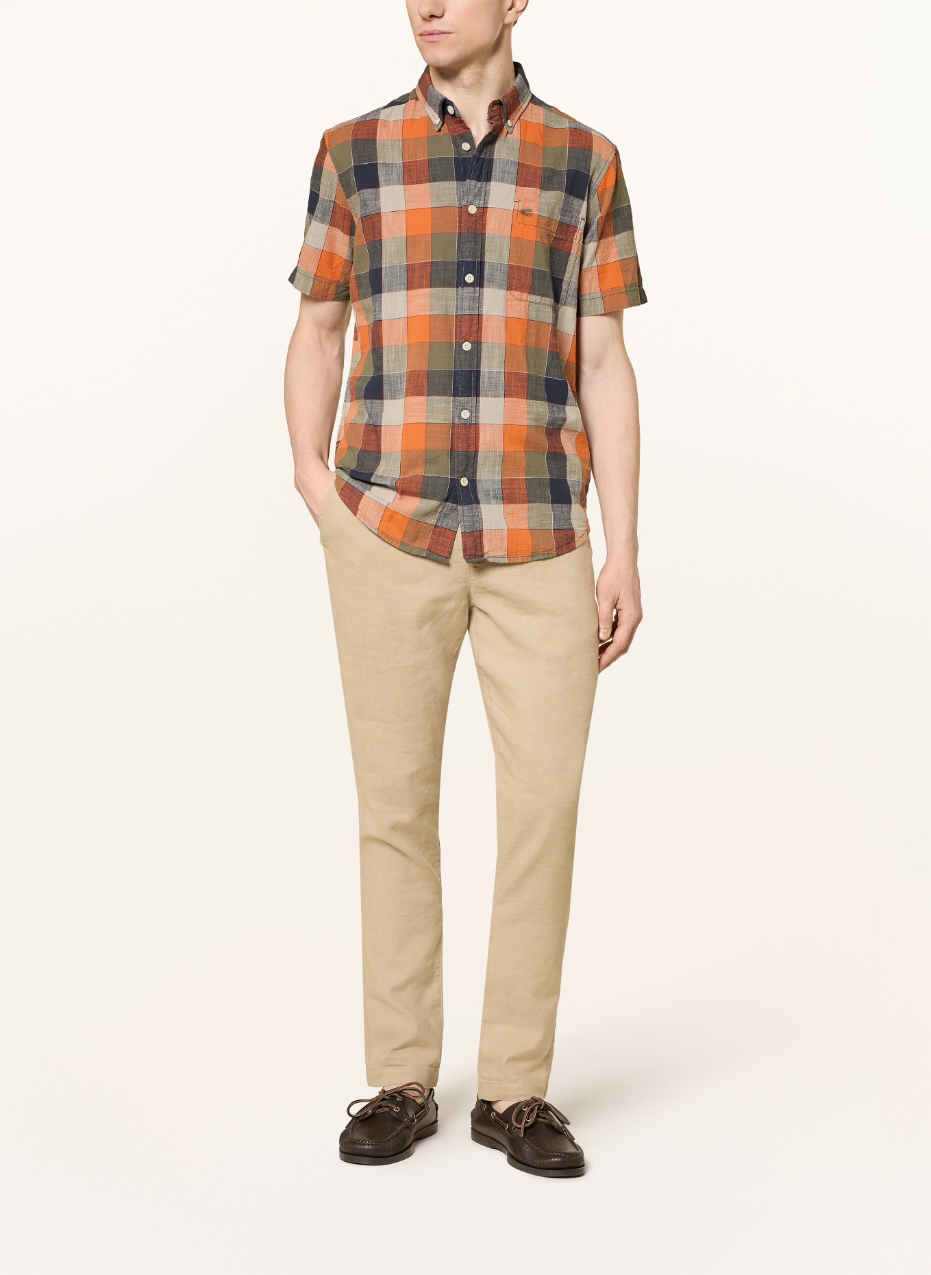 camel active Short-sleeved shirt, regular fit: ORANGE / GRAY / DARK BLUE