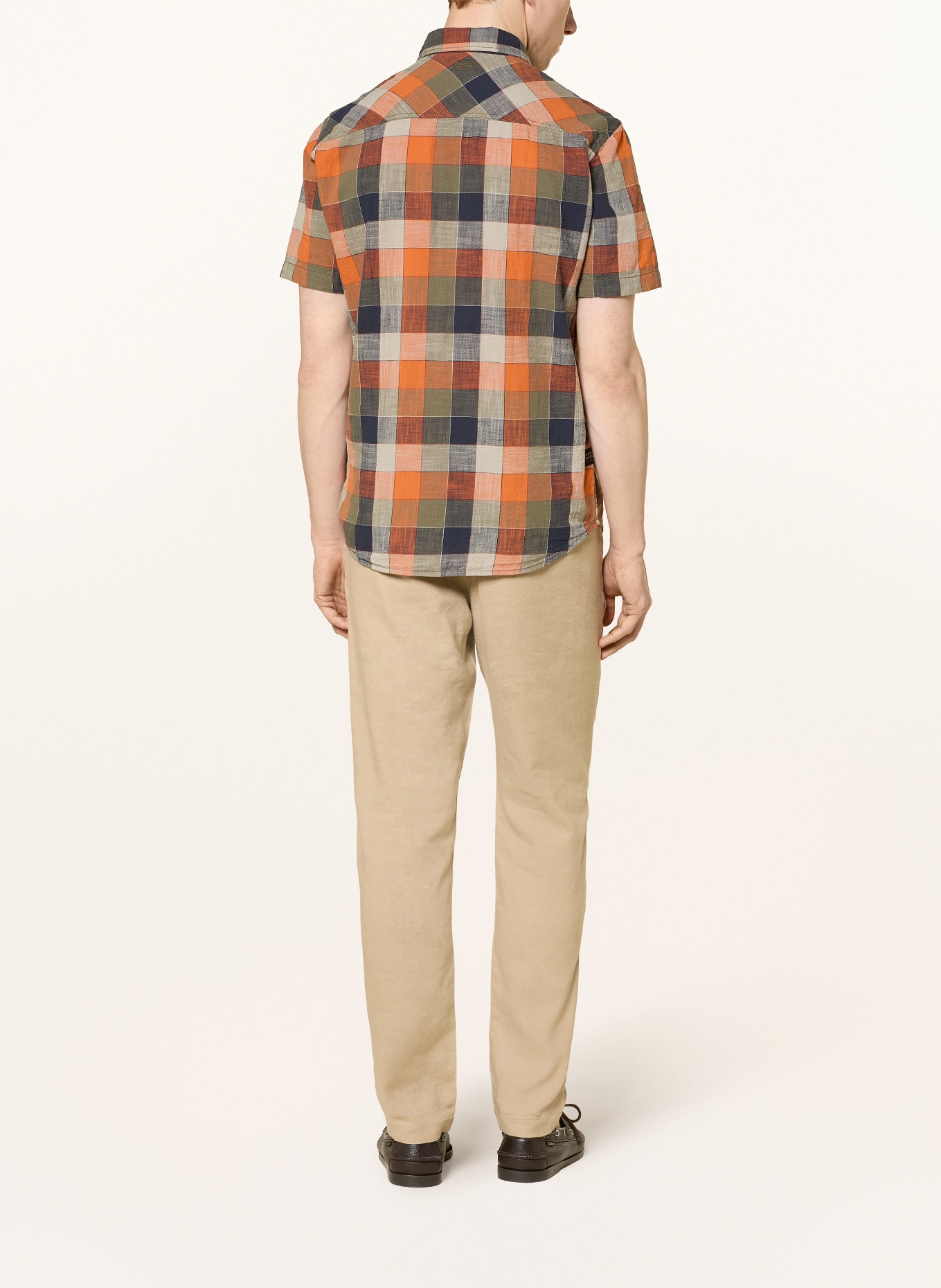 camel active Short-sleeved shirt, regular fit: ORANGE / GRAY / DARK BLUE