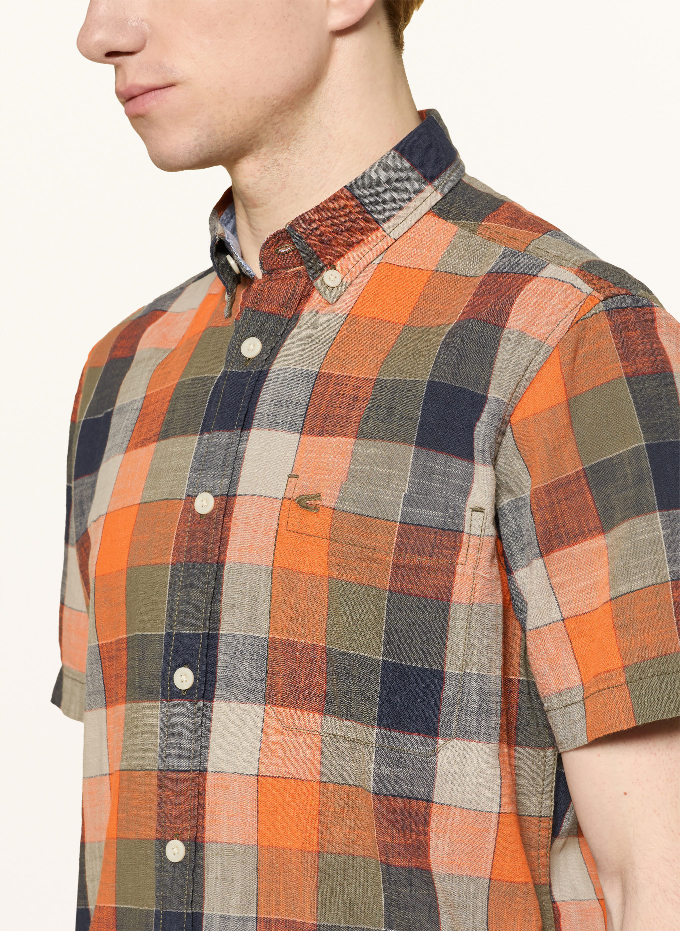 camel active Short-sleeved shirt, regular fit: ORANGE / GRAY / DARK BLUE