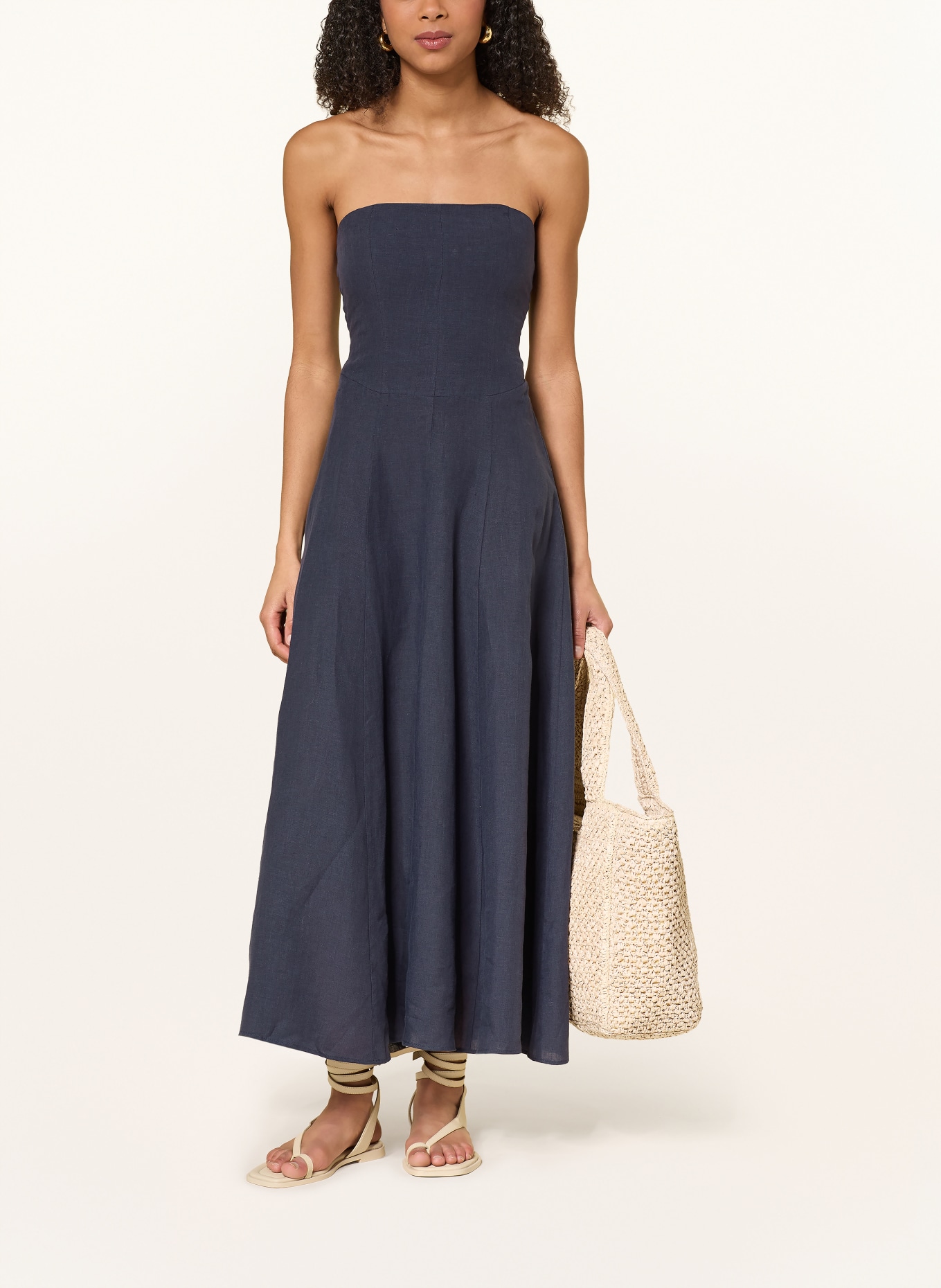 arkitaip CHIARA off-shoulder dress in linen: DARK BLUE